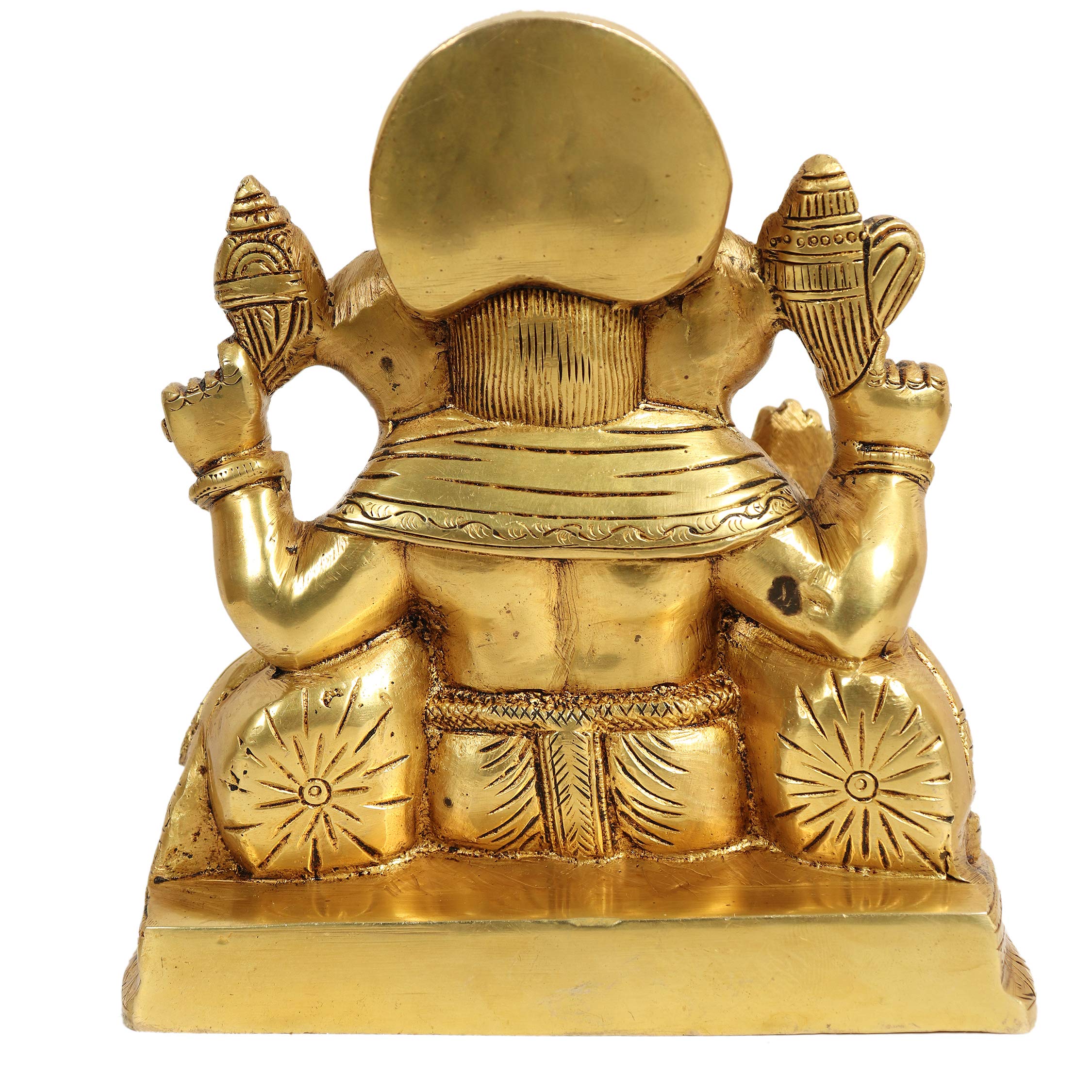 Racpree Brass Ganesha Idol For Home Decor, Ganpati Figurine Luck & Success Diwali Gifts, Statue - Yellow, Size-6 Inches, Wt - 22