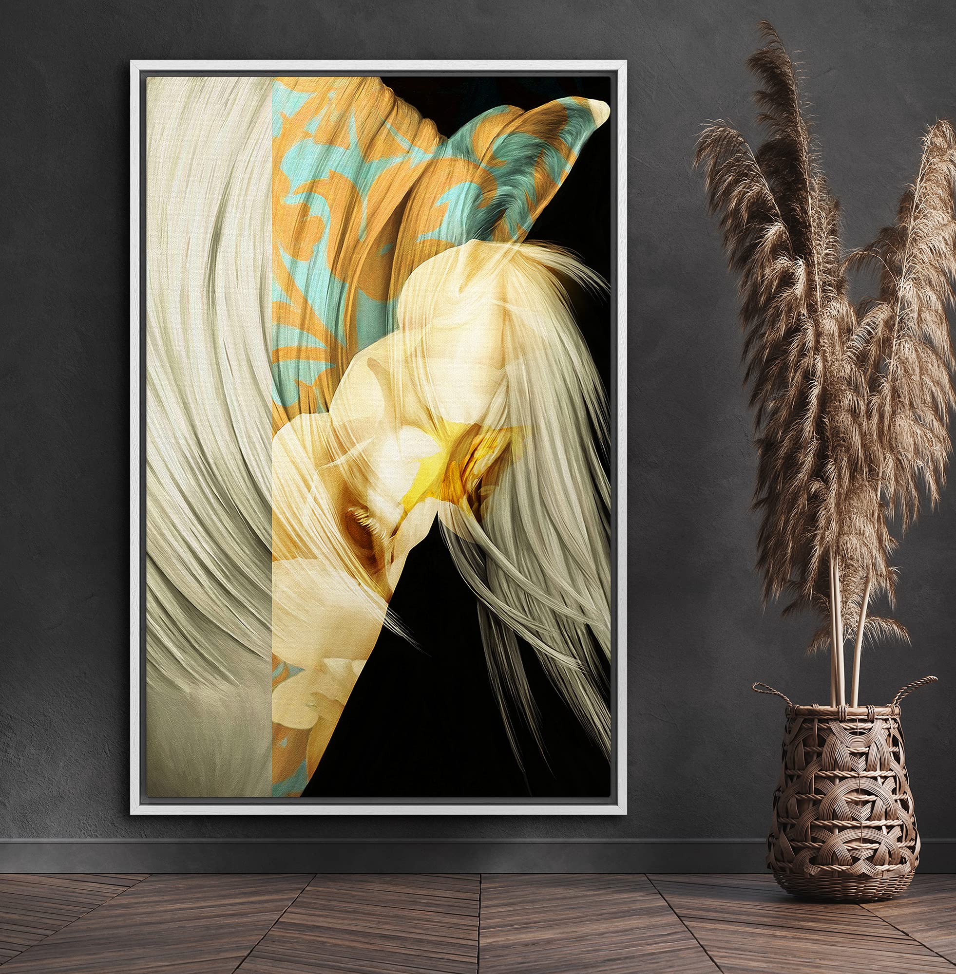 Signford Canvas Print Wall Art Side View Of Horse With Floral Tattoo Abstract Shapes Illustrations Modern Art Alternative Colorf