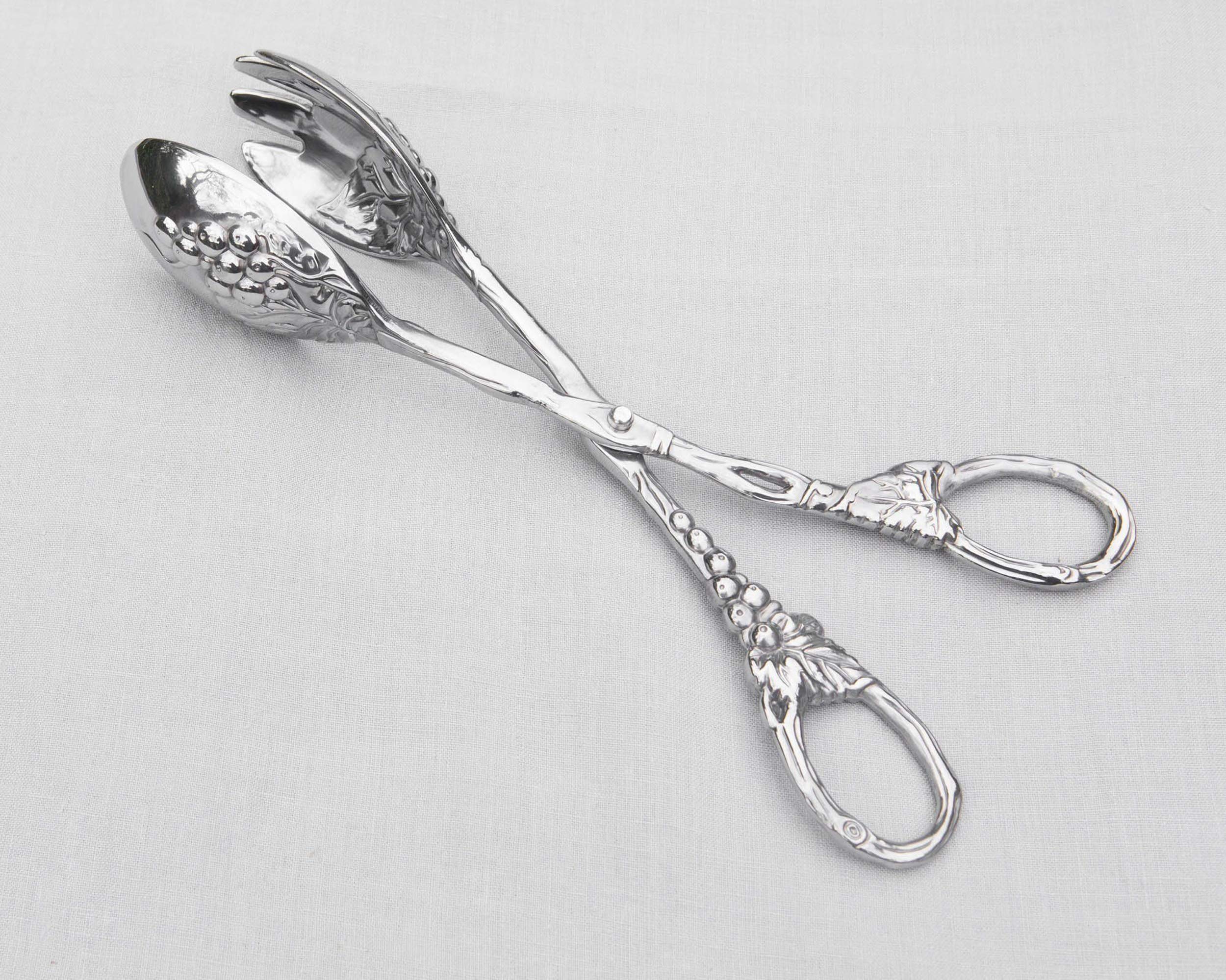 Arthur Court Grape Pattern Aluminum Serving Tongs, 10.5" Silver Salad Servers, Durable Buffet Catering Tool