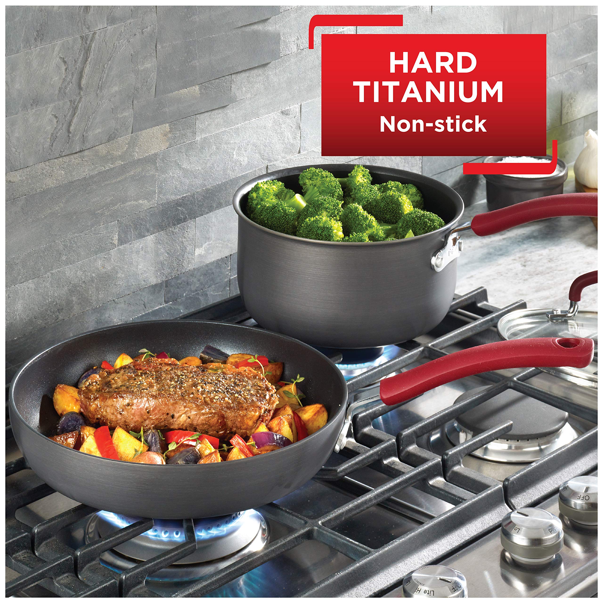 T-fal Ultimate Hard Anodized Nonstick Cookware Set 12 Piece, Oven Broiler Safe 600F, Kitchen Cooking Set w/ Fry Pans, Saucepans,