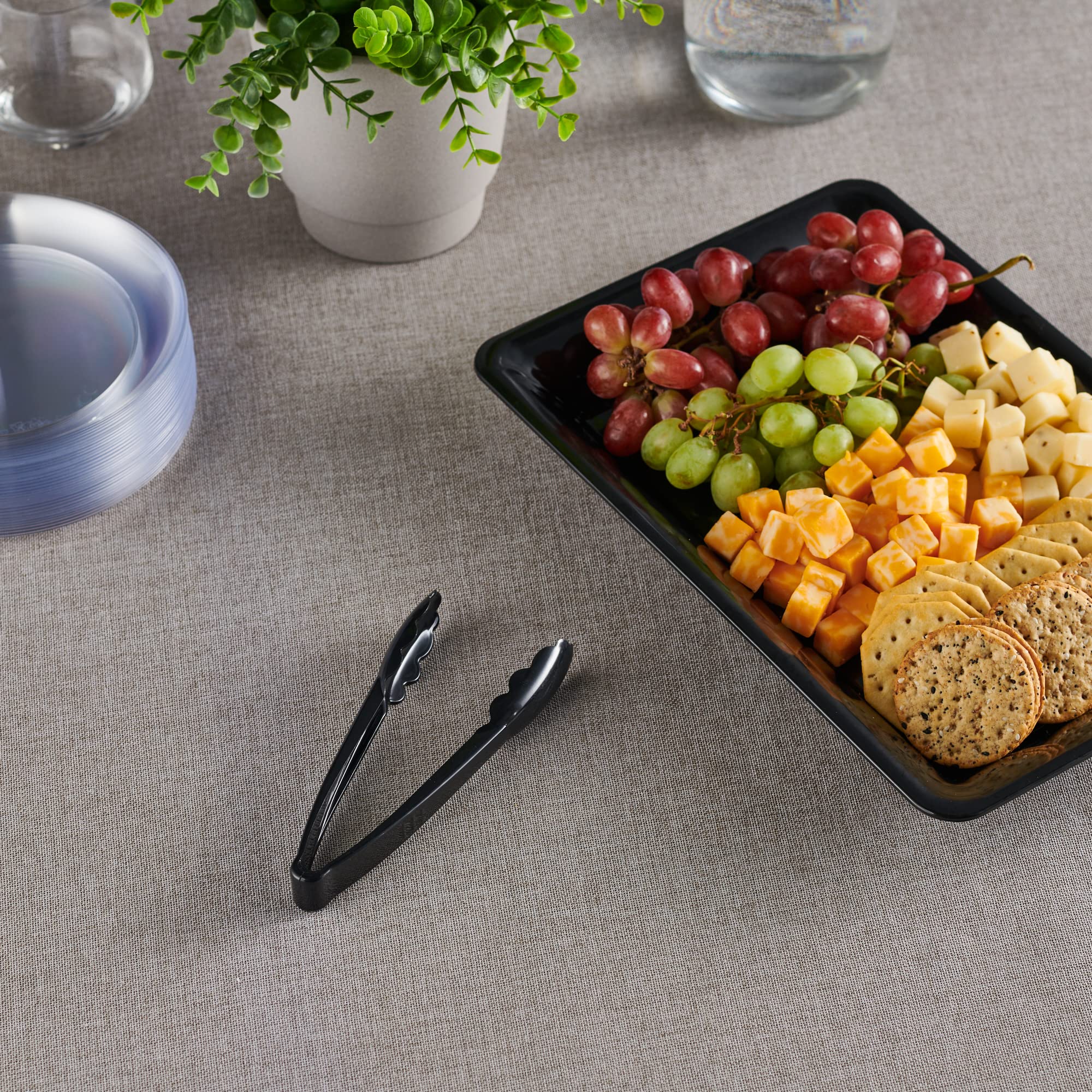 [Black Tongs 7.5'' Inches] Plasticpro 7.5'' Serving Tongs Heavy Duty Reusable Kitchen And Bbq Black Serving Tong For Party'S, Ca