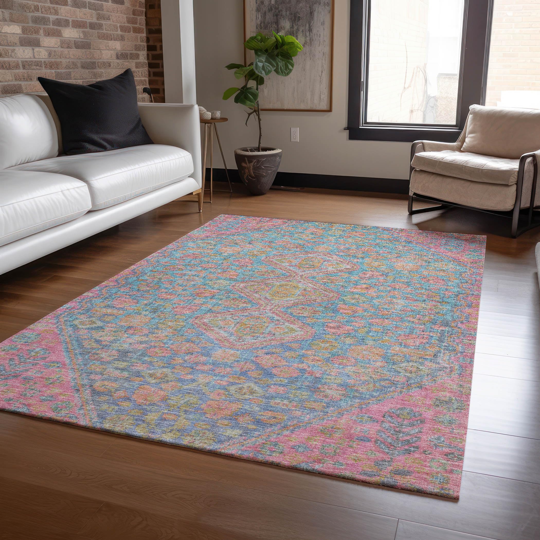 Machine Washable Indoor/Outdoor Chantille Sky 5 x 76 Rug
