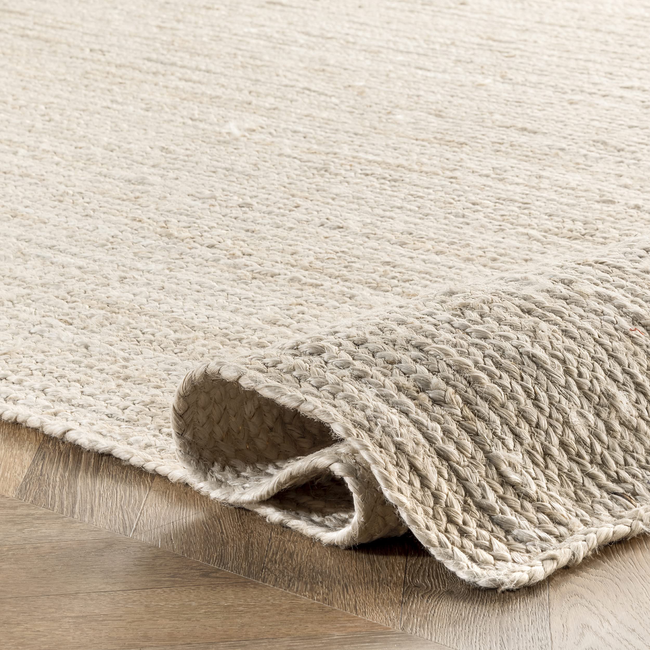 nuLOOM 6 Round Rigo Jute Hand Woven Area Rug, Off White, Solid Farmhouse Design, Natural Fiber, For Bedroom, Living Room, Dining