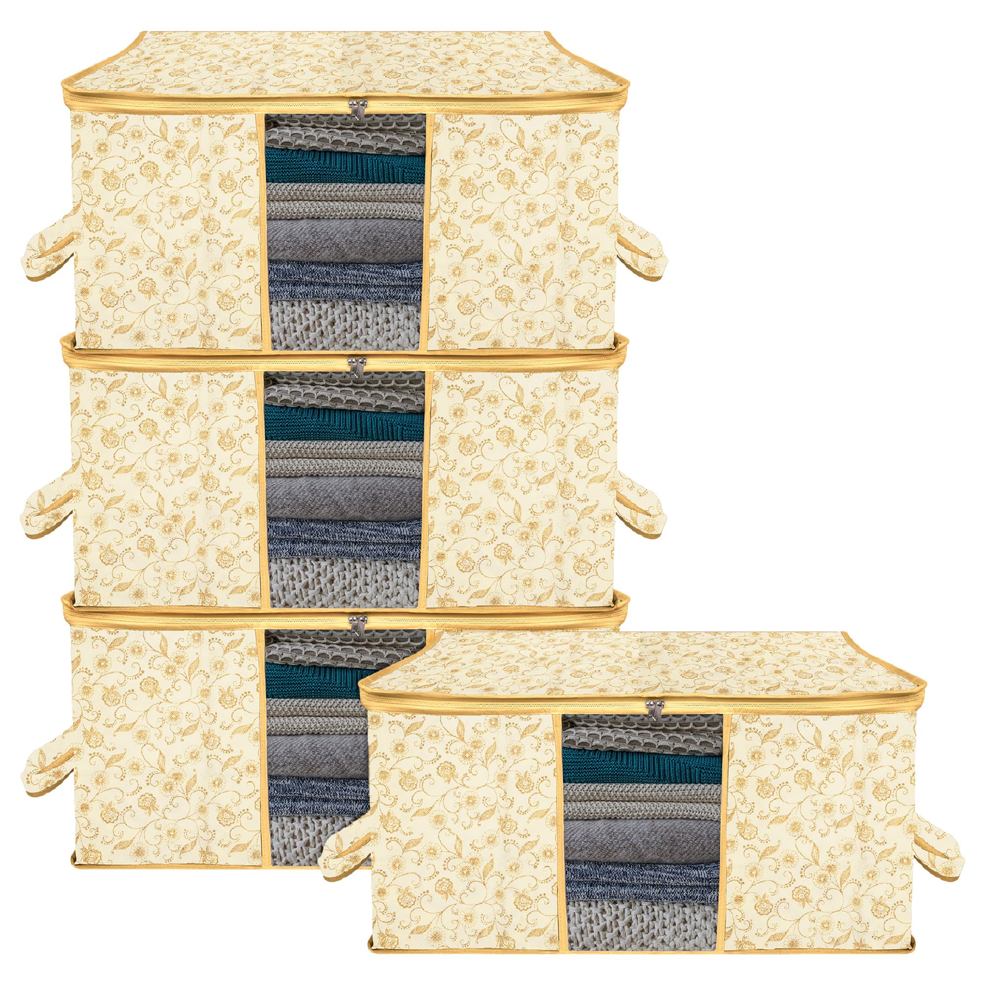Kuber Industries Pack Of 4  Clothes Storage Bags | Large  UnderBed Storage Bag | Foldable Blanket Storage Box For Comforter, 