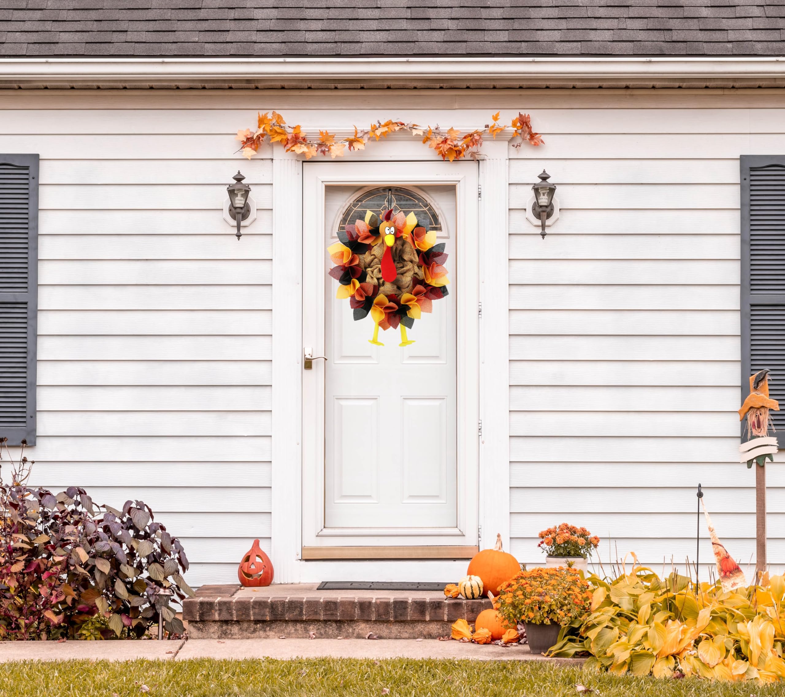 CYNOSA Thanksgiving Door Decorations Turkey Decor Fall Thanksgiving Wreath for Front Door Hanger Gobble Gobble Sign Turkey Decor