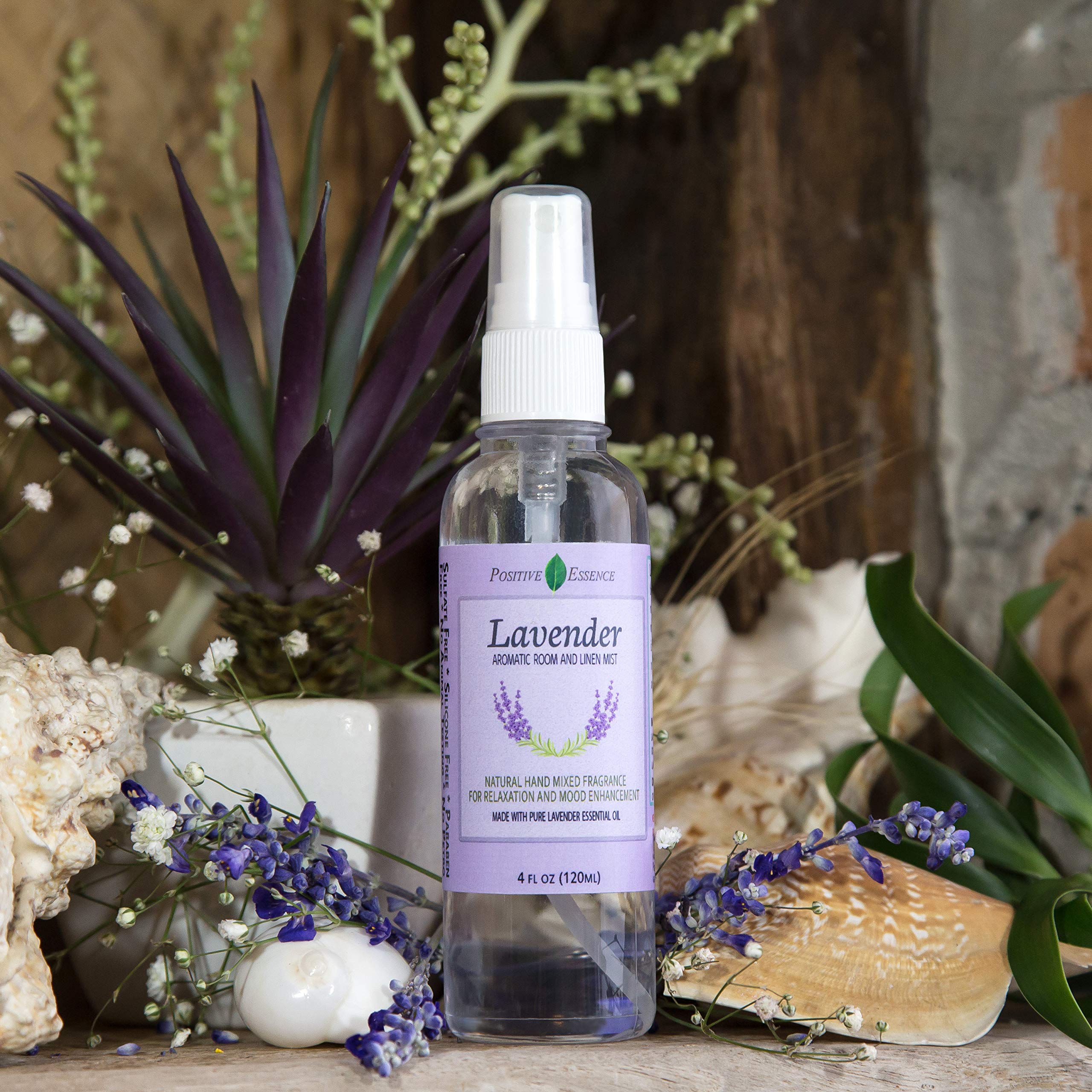 Positive Essence Lavender Linen Spray, 4 Fl Oz - Natural Aromatherapy Fabric Spray for Relaxation & Odor Elimination