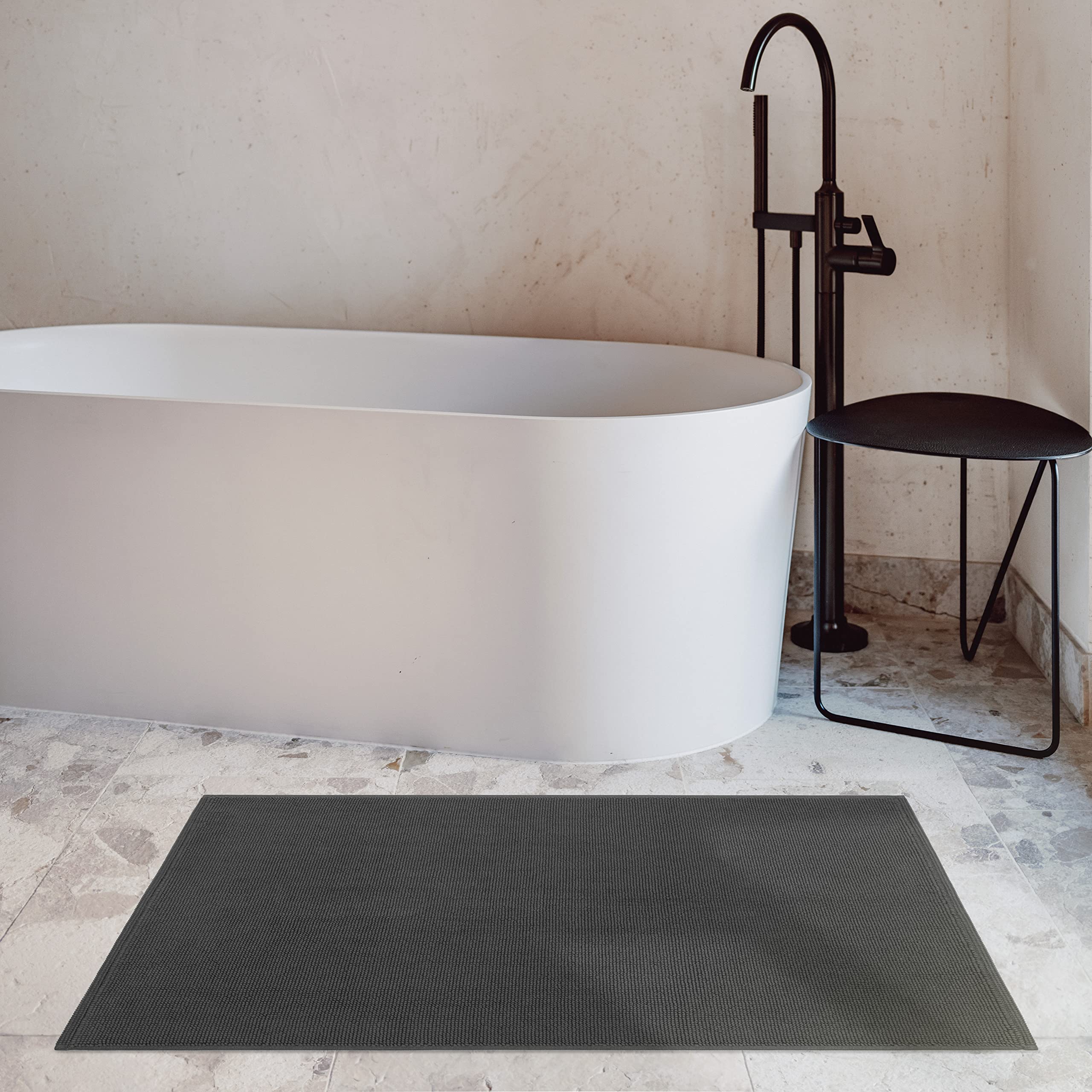 Cotton Paradise Bath Rug for Bathroom  17x24 inch 100% Cotton Non Slip Bath Mat Rug  Soft Absorbent Machine Washable  Dark Gray Bath Rug