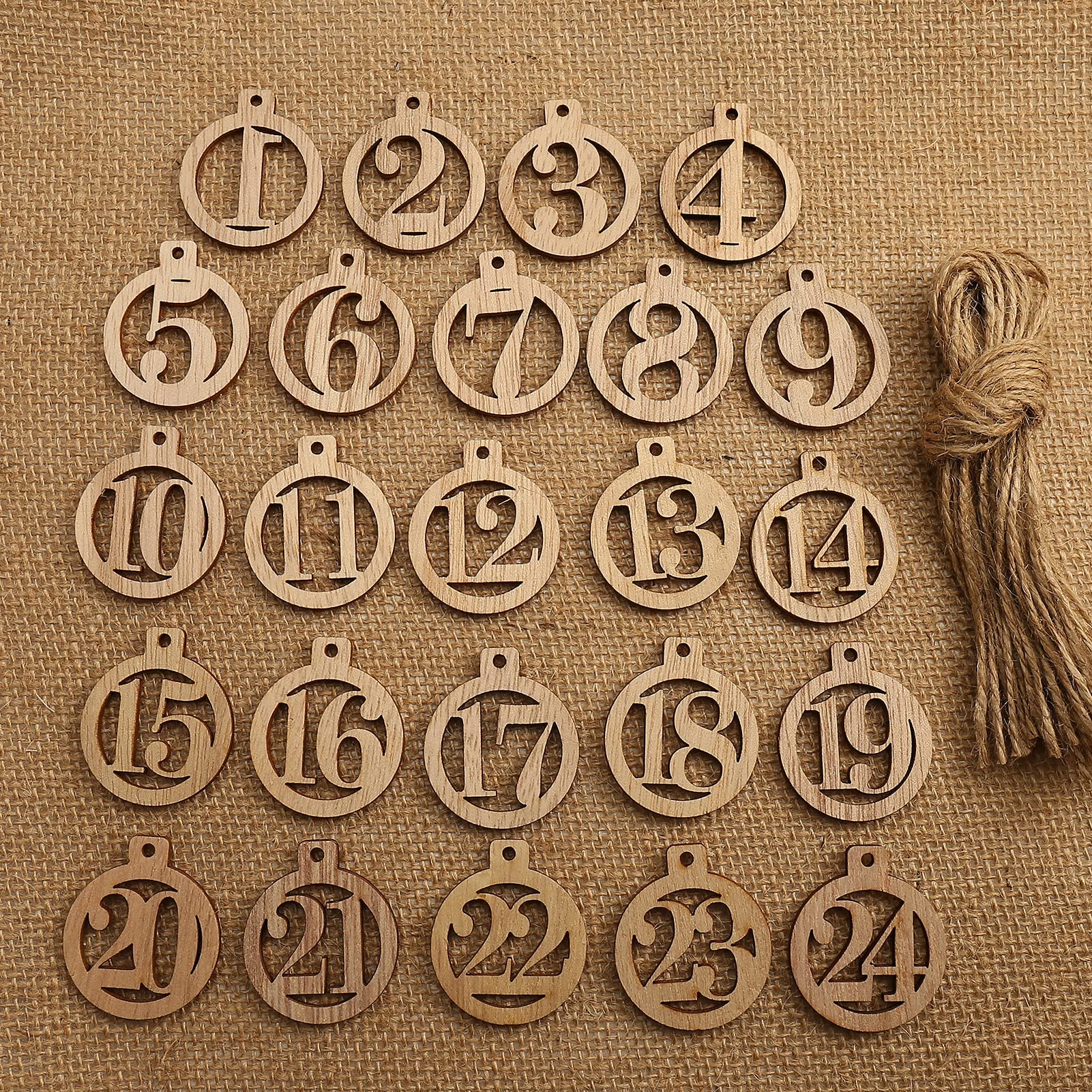 HERZWILD 48Pcs 1 to 24 Christmas Numbers Wooden Advent Calendar Countdown Advent Calendar Wooden DIY Crafts Gift Tags Christmas