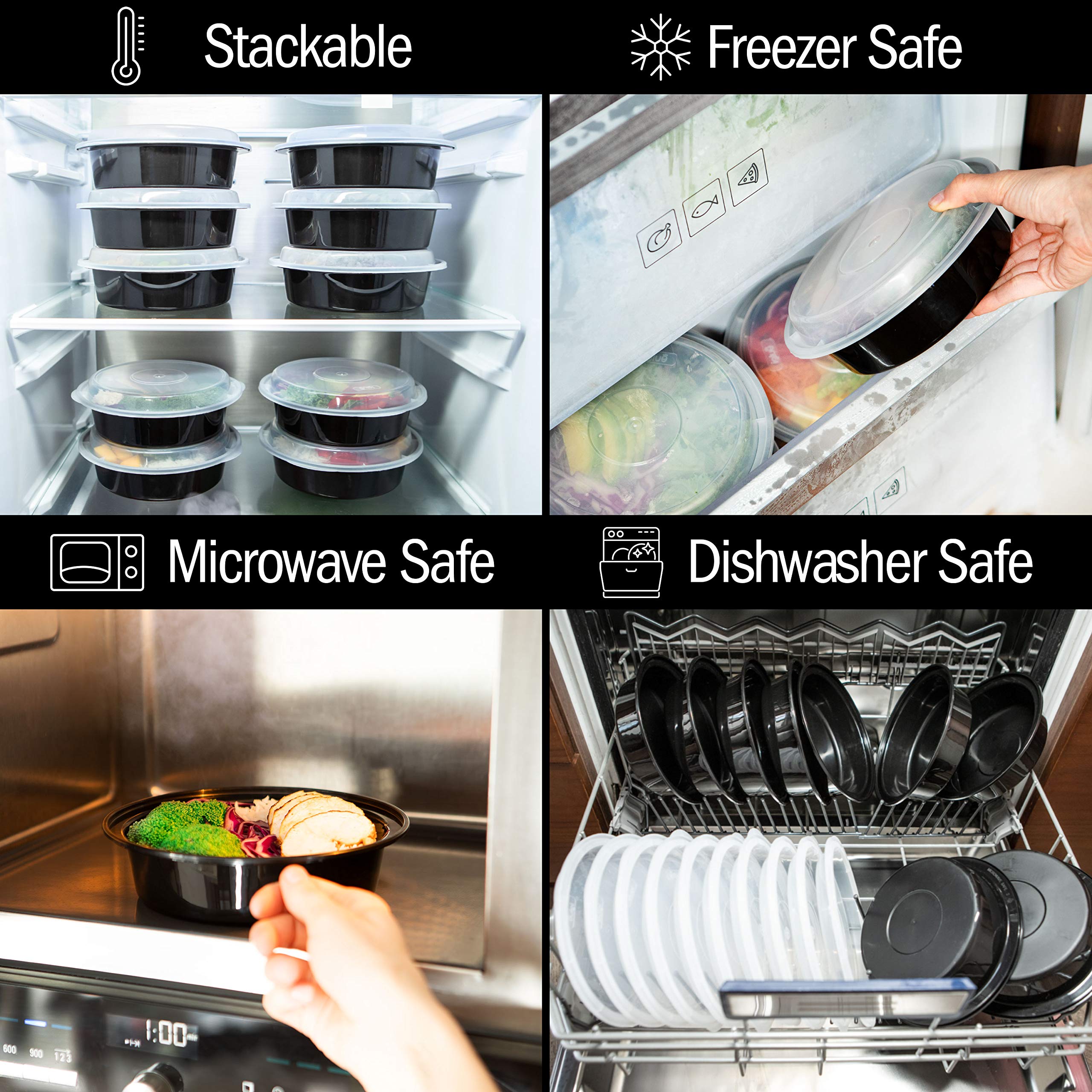 Igluu Meal Prep Round Plastic Containers - New Improved Lid - Reusable BPA Free Food Containers with Airtight Lids - Microwavable  Freezer and Dishwasher Safe - Stackable Salad Bowls - [10 Pack  28oz]