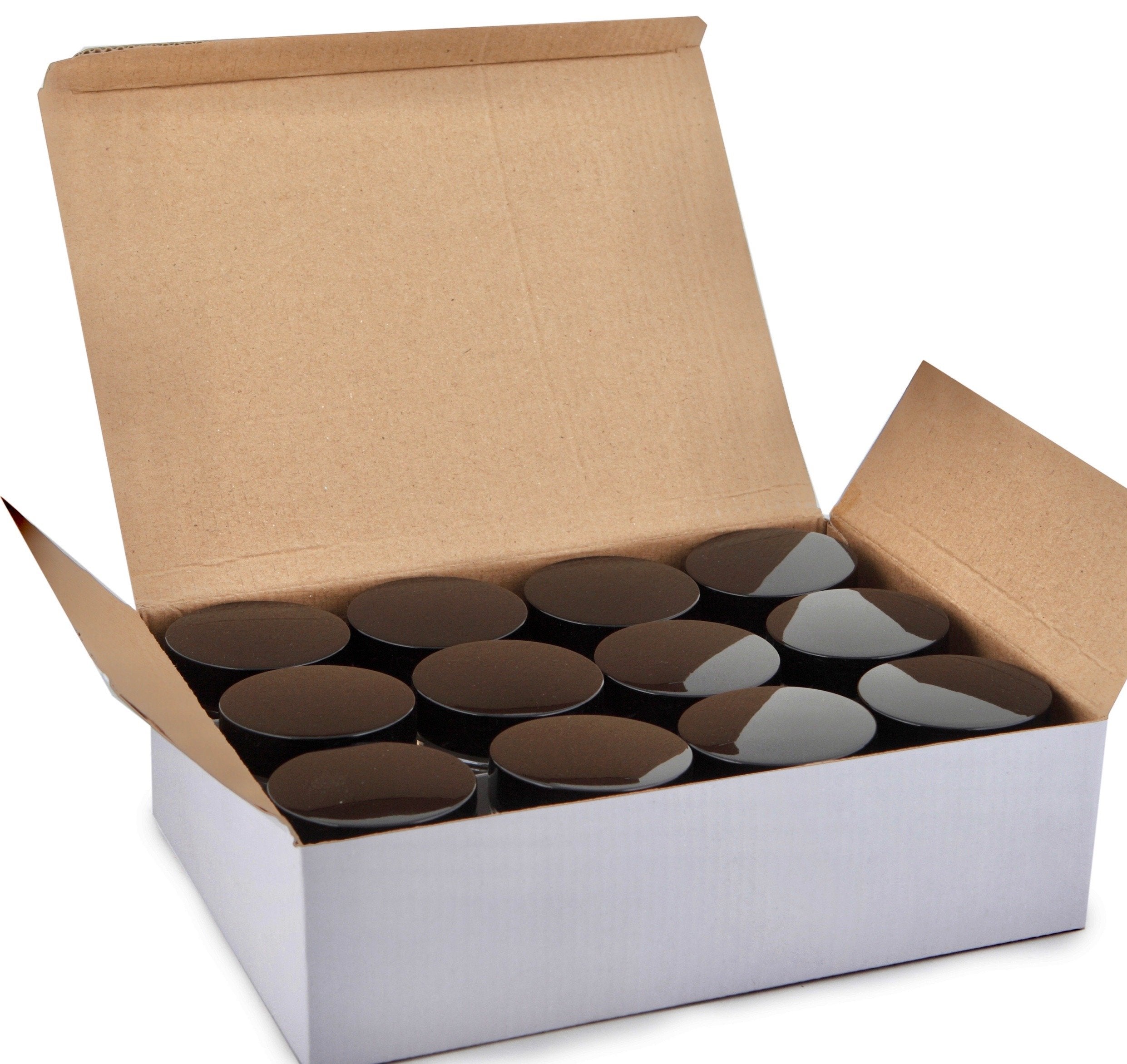 Vivaplex, 12, Clear, 4 Oz, Round Glass Jars, With Inner Liners And Black Lids