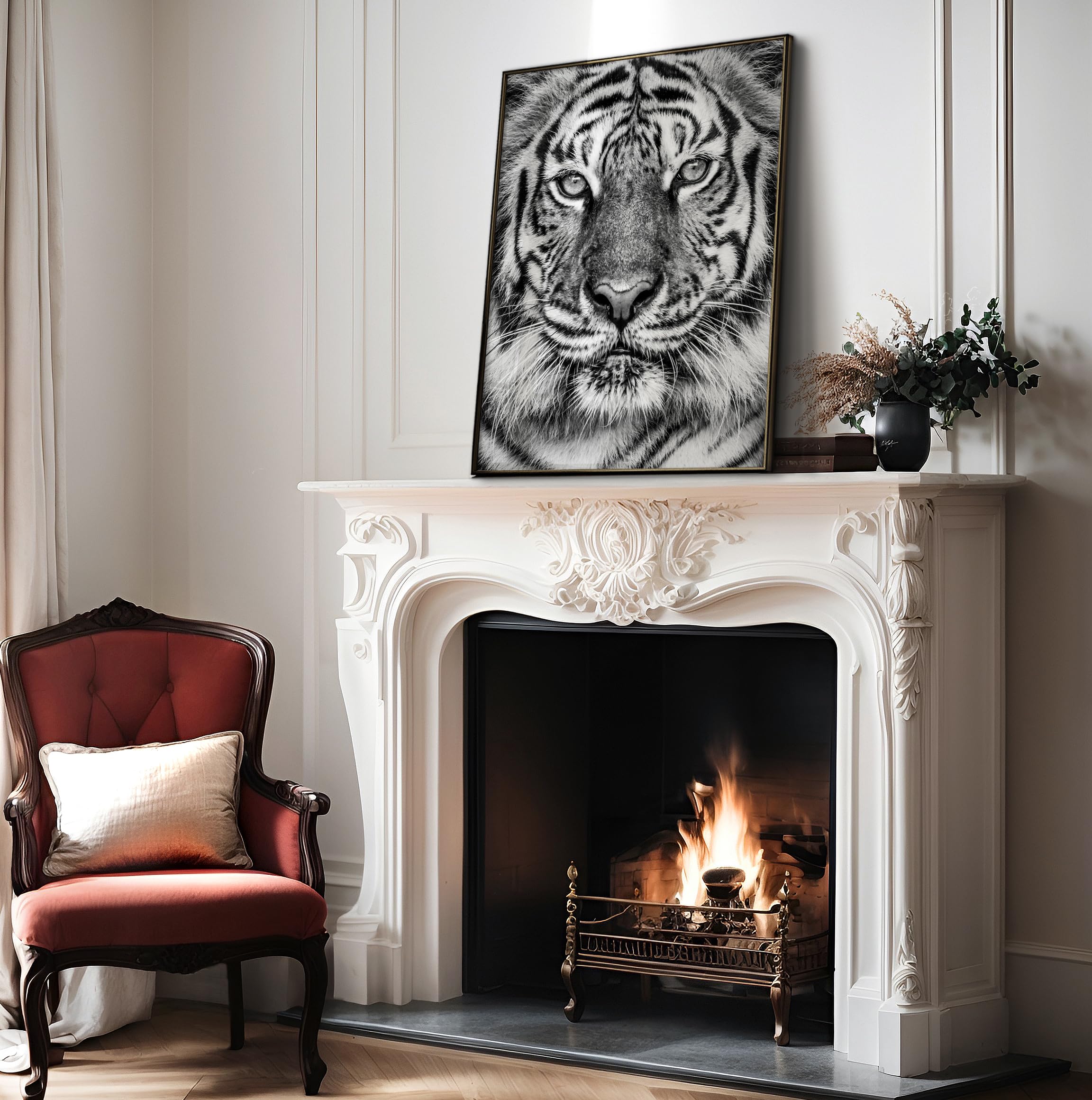 Poster Master Tiger Print - Retro Portrait Poster - Black & White Art - Minimal Gift for Men, Women, Animal Lover - Great Wall D
