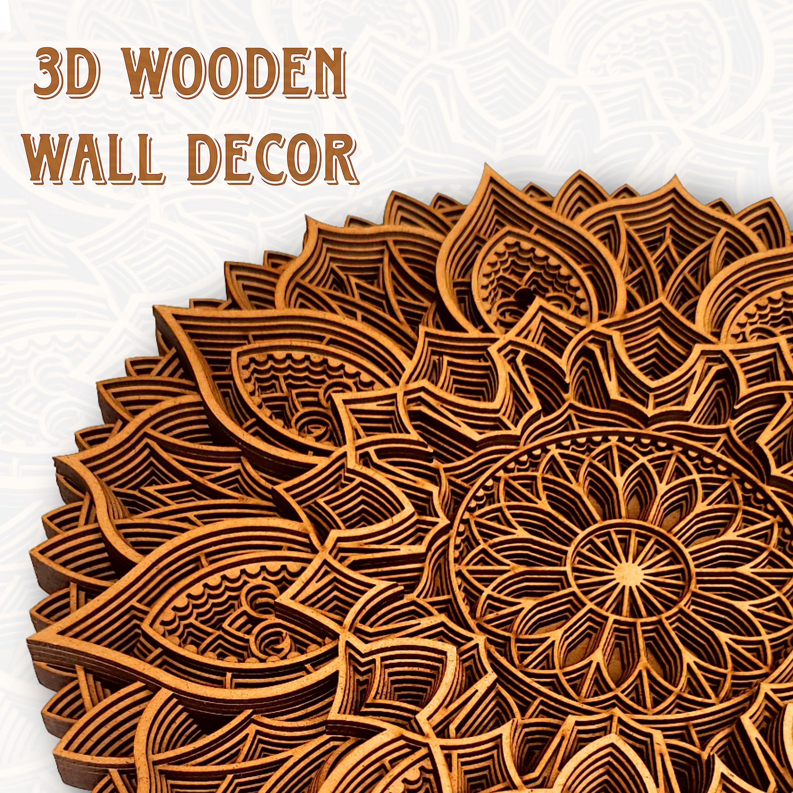 Gloridec Wooden 3D Mandala Wall Decore | Decorative Multi Layered Round Mandala Wall Art, Living Room Wall Hanging | Mandala Wal