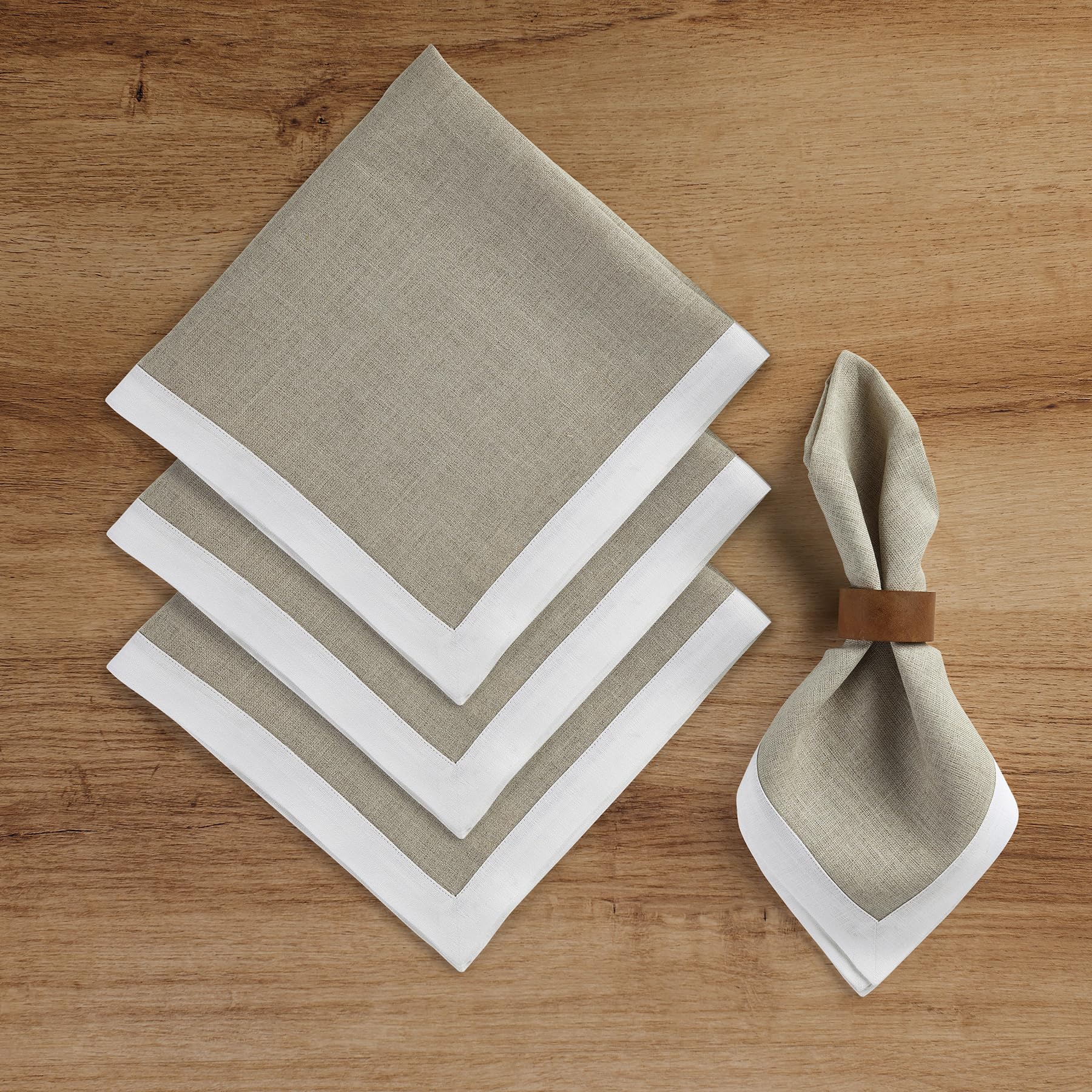 Solino Home Linen Dinner Napkins 20 X 20 Inch - 100% Pure Linen White And Natural Cloth Napkins Set Of 4 - Classic, Handcrafted