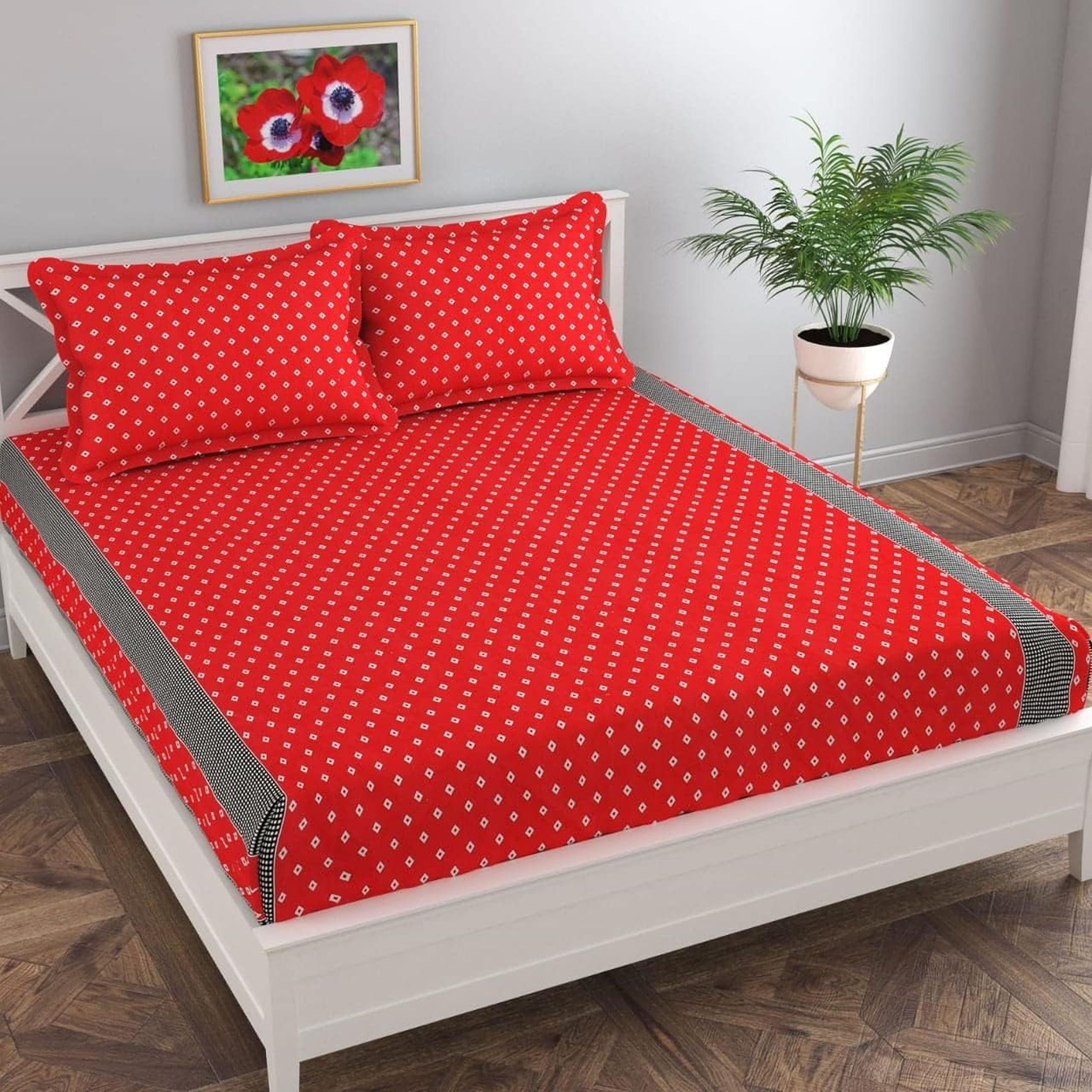 Temoli Floral 100% Cotton Elastic Fitted Bedsheets King Size  King Size Bedsheet with Elastic Fitted Size 78 x 72 Inches (Hexa