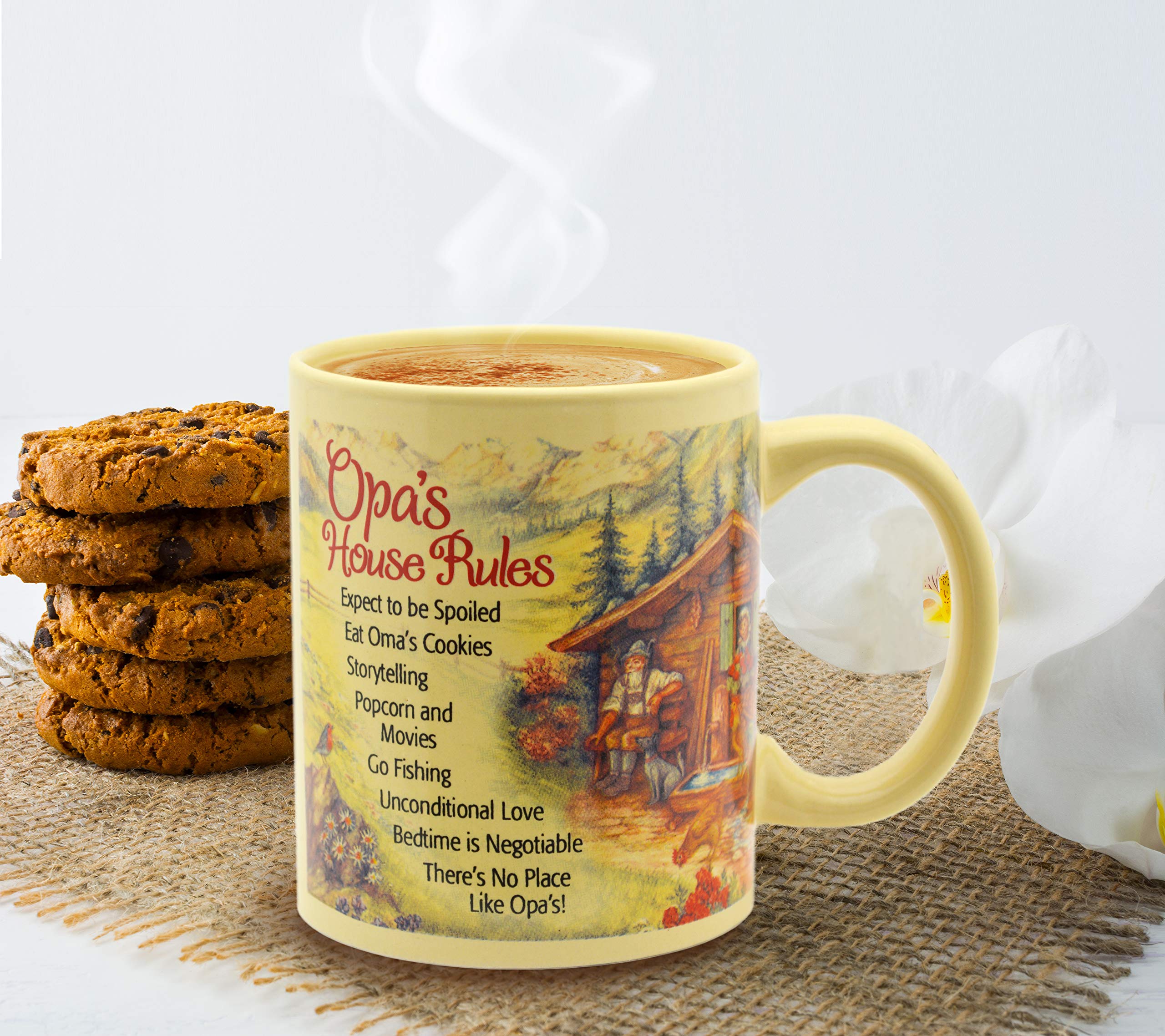 Essence of Europe Gifts Opa's House Rules Color Ceramic Gift for German or Dutch Grandpa Coffee Mug by E.H.G | 12 oz