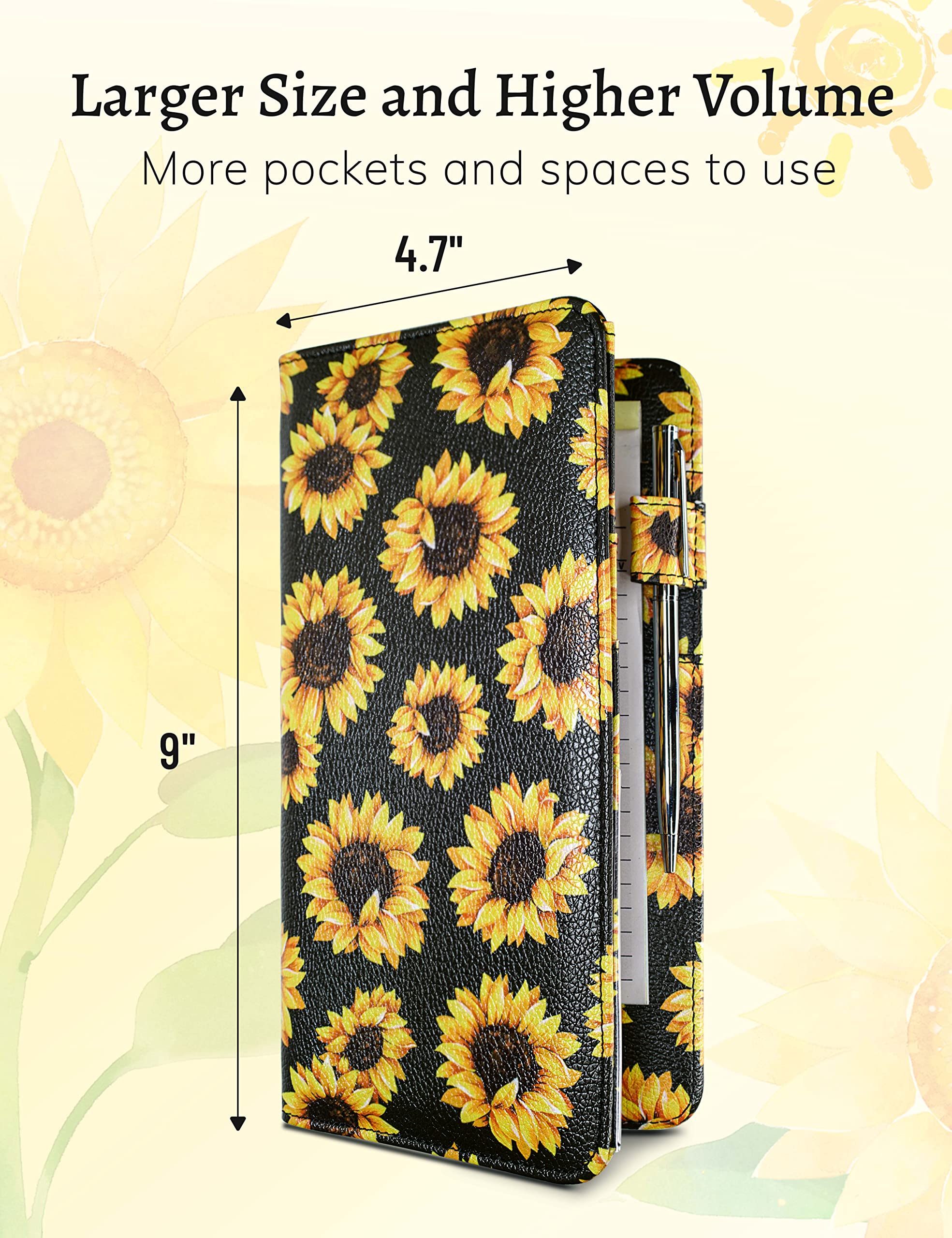 Server Book with Zipper Pocket and Magnetic Closure Server Booklet Waitress Book Serving Book with Money Pocket Waitstaff Organizer Fit Server Apron Waiter Book Wallet Sunflower