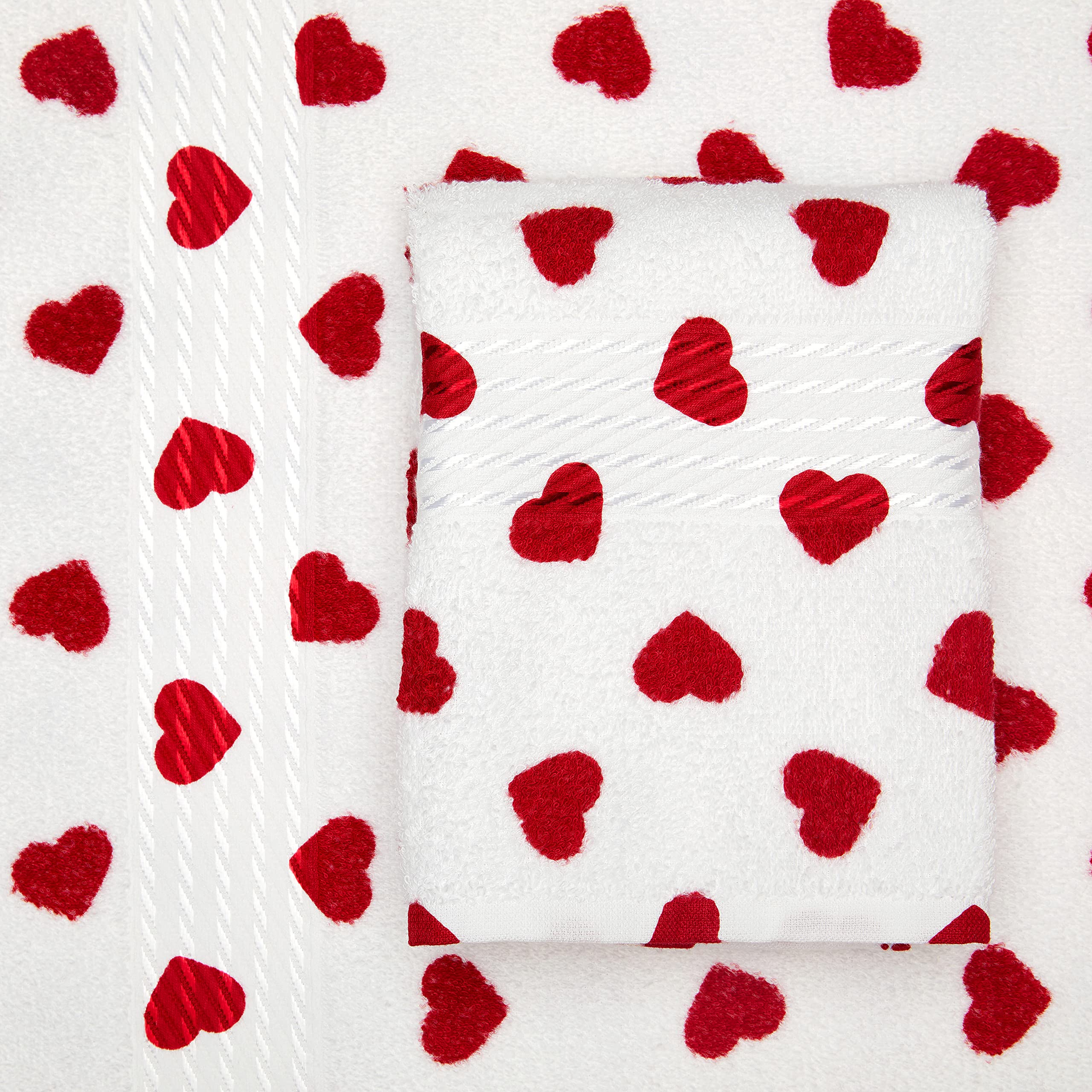 Cackleberry Home Hearts All Over Bathroom Cotton Terry Bath Towels 27 X 54 Inches, Set Of 2 (Red)