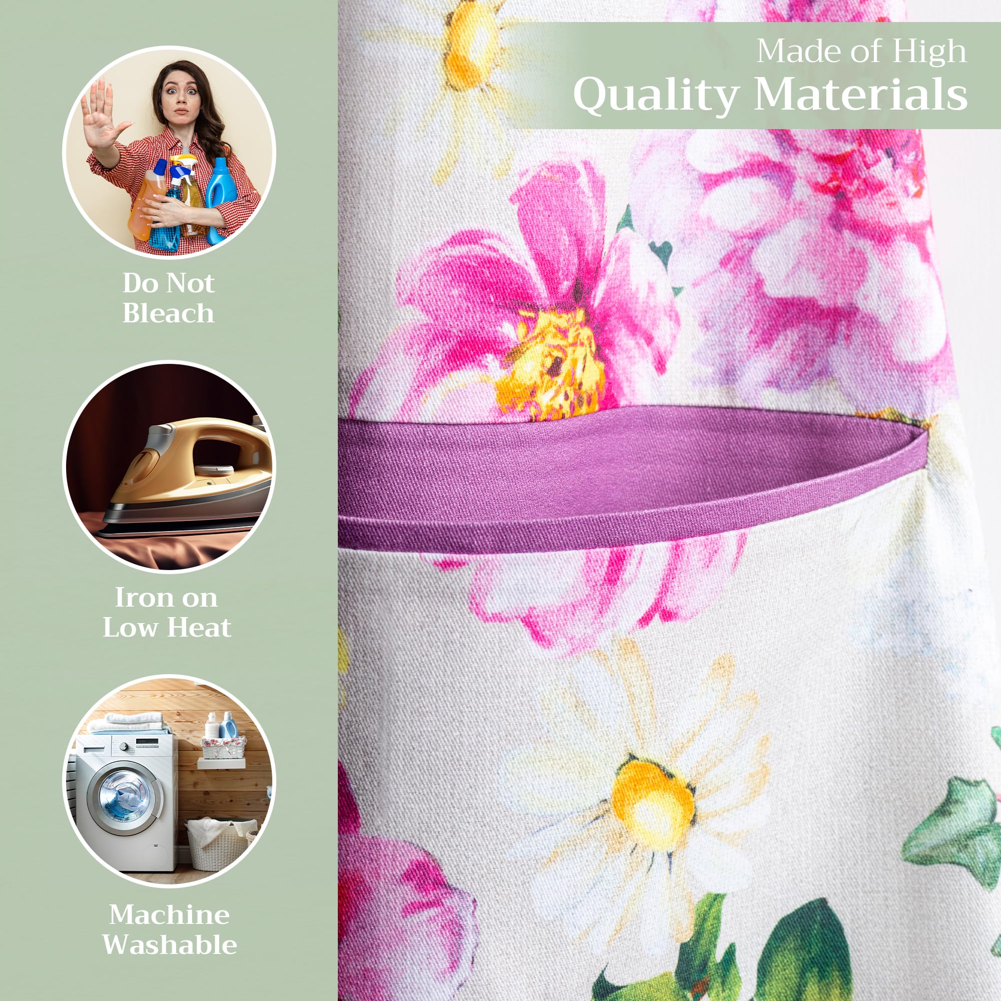 Maison d' Hermine Apron 100% Cotton 27.50''x31.50'' 1 Piece Adjustable Neck Strap Apron with Center Pocket & Long Ties for Gifts  BBQ  Women  Men  Chef & Wedding  Pivoine - Spring/Summer