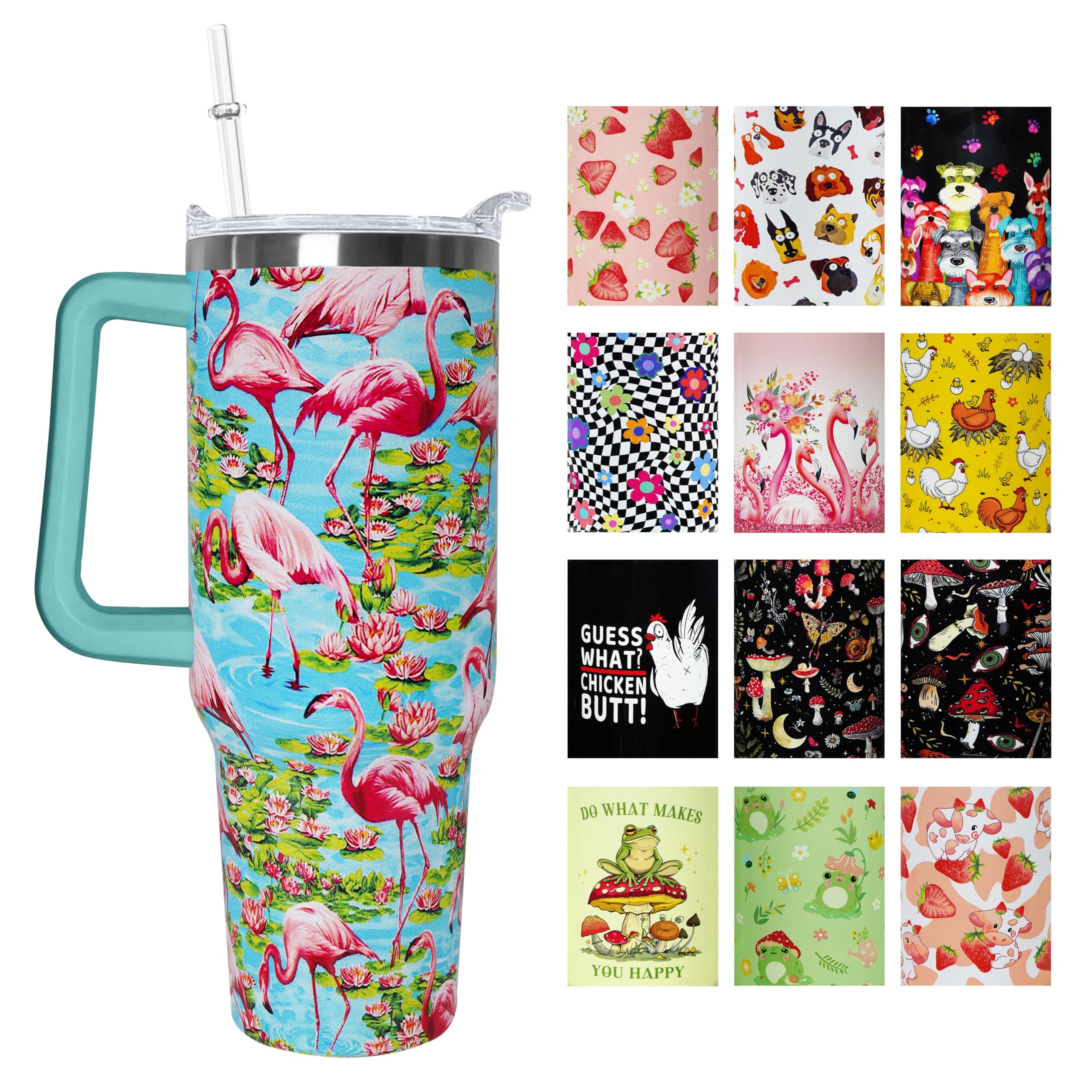 sgqjdpmc 40 oz Flamingo Tumbler with Handle and Straw Lid 40oz Flamingo Themed Gifts Travel Coffee Cup