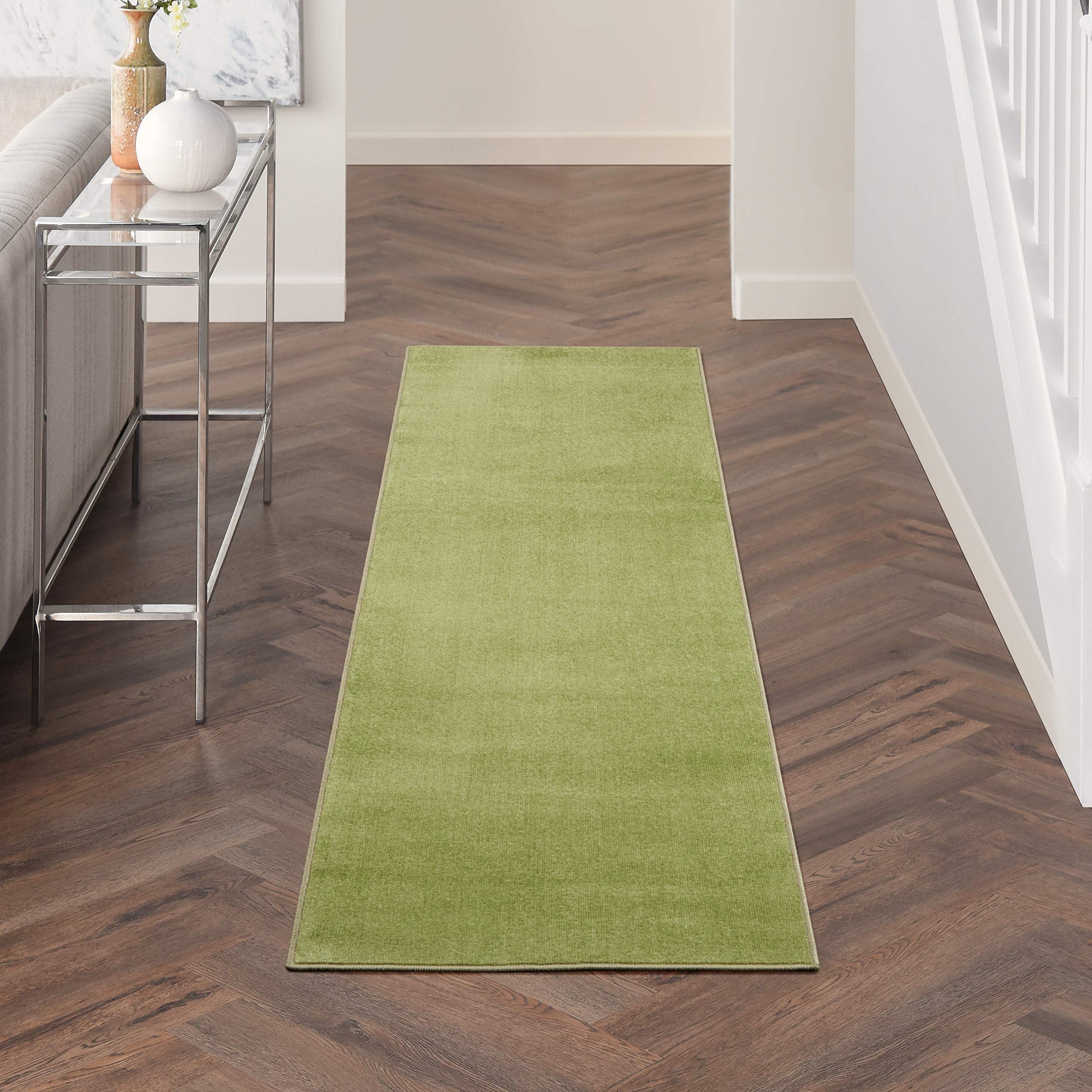 Nourison Essentials Indoor/Outdoor Green 22 x 10 Area-Rug, Easy-Cleaning, Non Shedding, Bed Room, Living Room, Dining Room, 