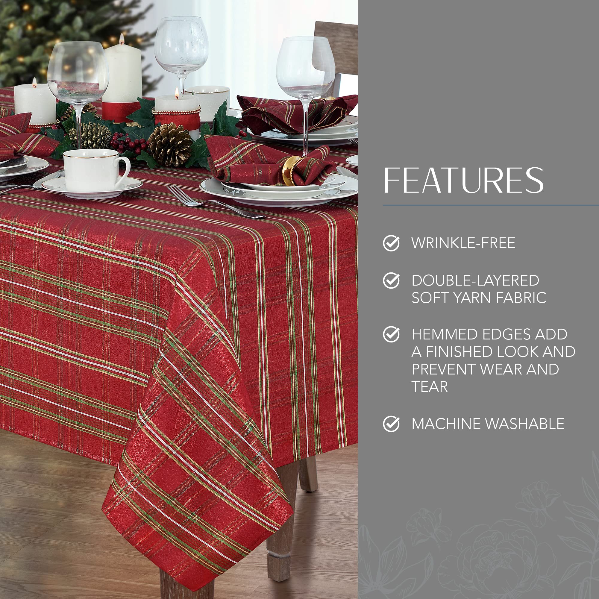 Elrene Home Fashions Shimmering Plaid Holiday Fabric Tablecloth, 52'' X 70'', Red