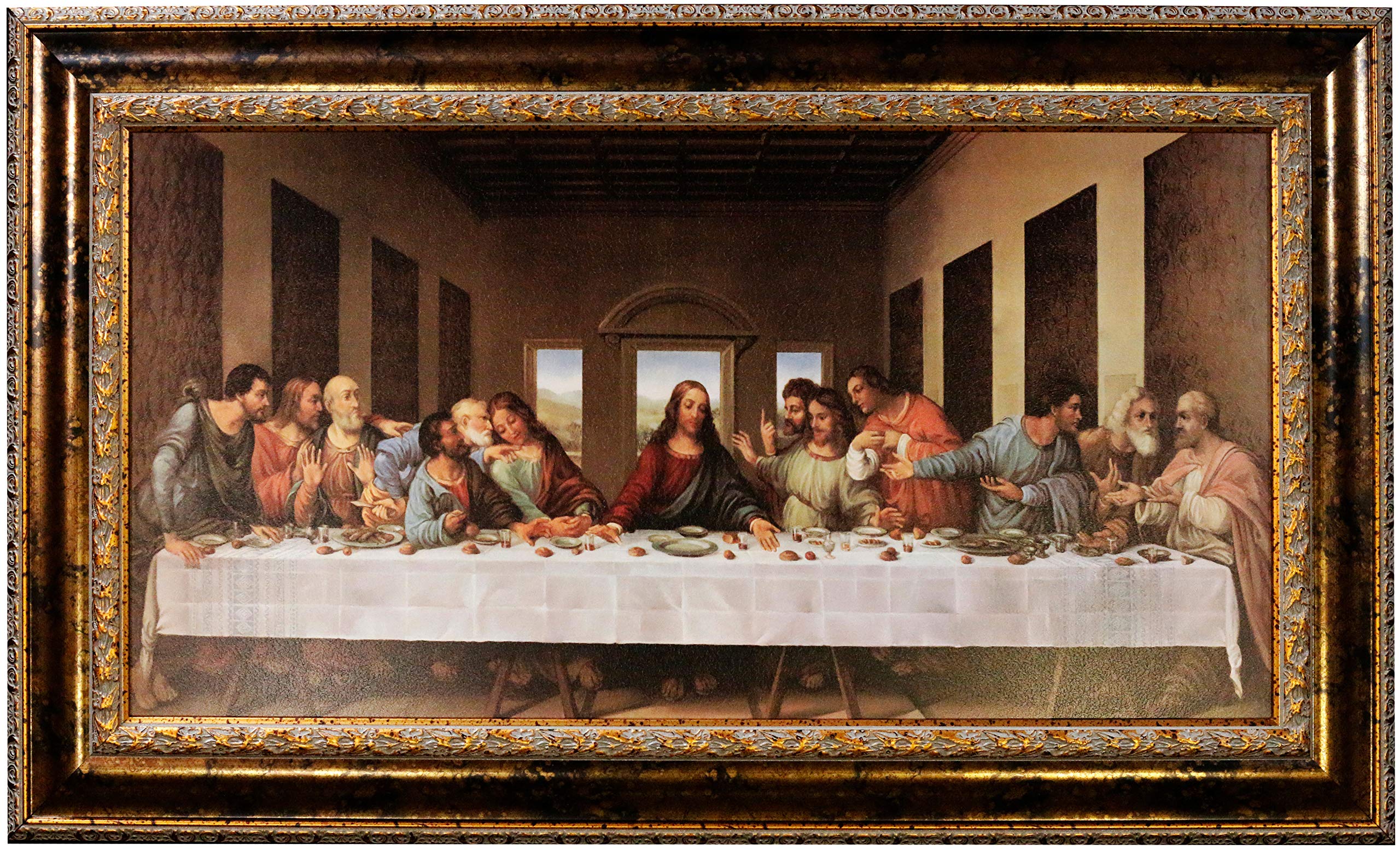 Moms Art Studio - Last Supper Wall Decor 46.5 X 28 Inches, Leonardo Da Vinci Reproductions, Museum Look Art Framed, Artists Acry