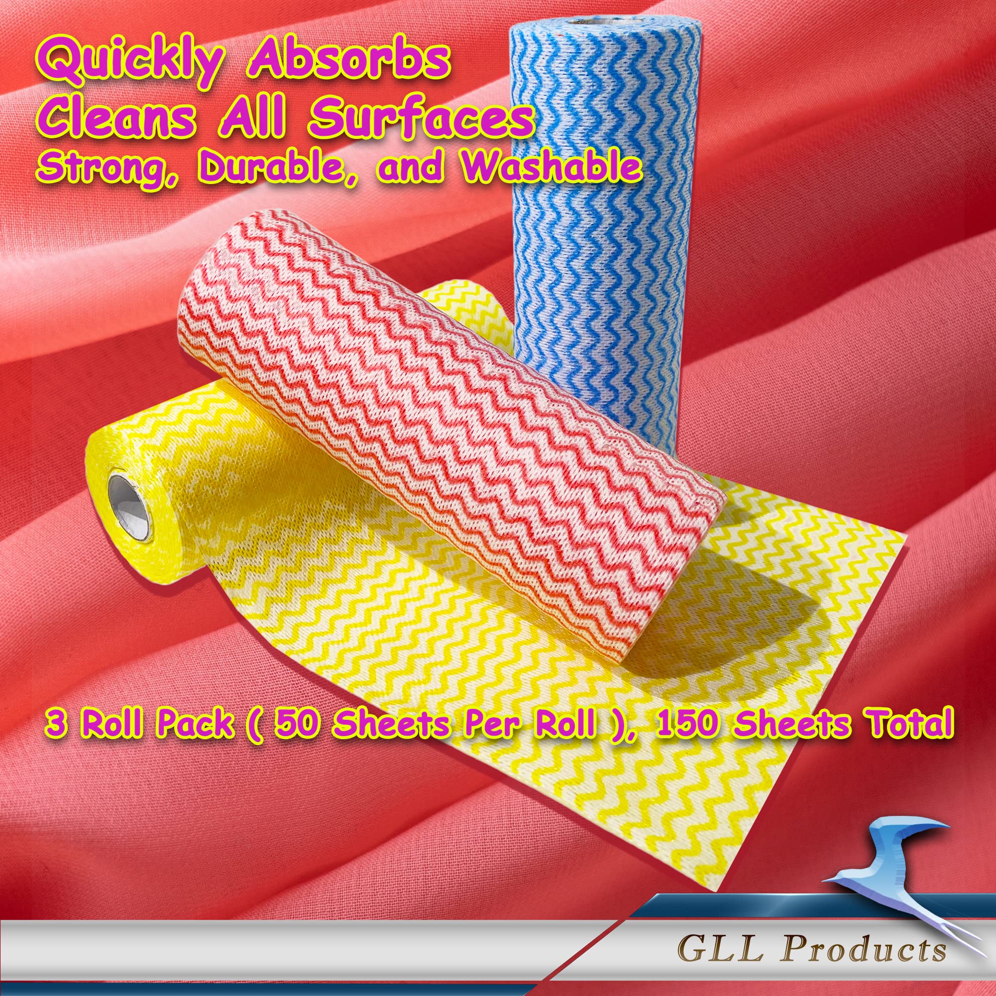 GLL Disposable Cleaning Cloths Wipe Roll, Dish Wash Cloths, Cleaning Washcloth Towel for Kitchen Bathroom Furniture and Car (Pac