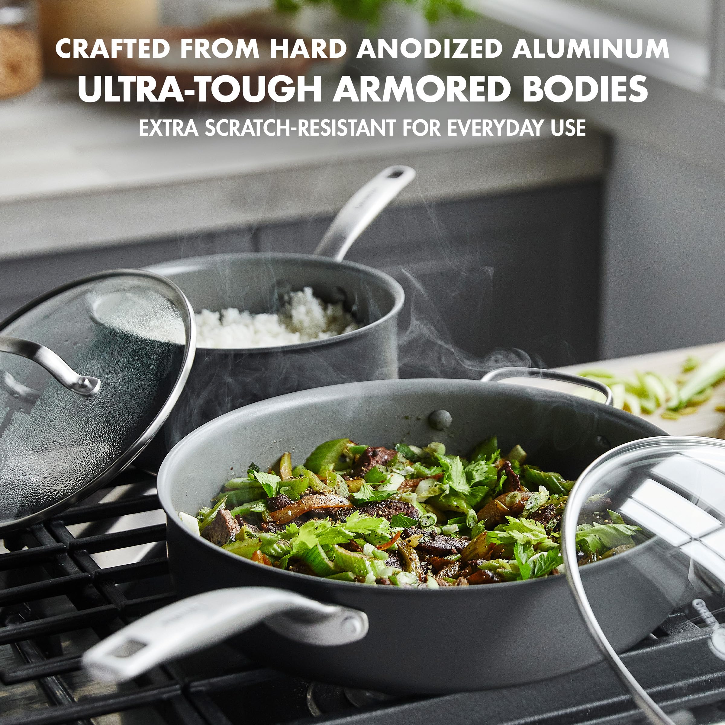 GreenPan Chatham Hard Anodized Healthy Ceramic Nonstick 10 Piece Cookware Pots and Pans Set, Frying Pan Skillets, Saucepans, Sau