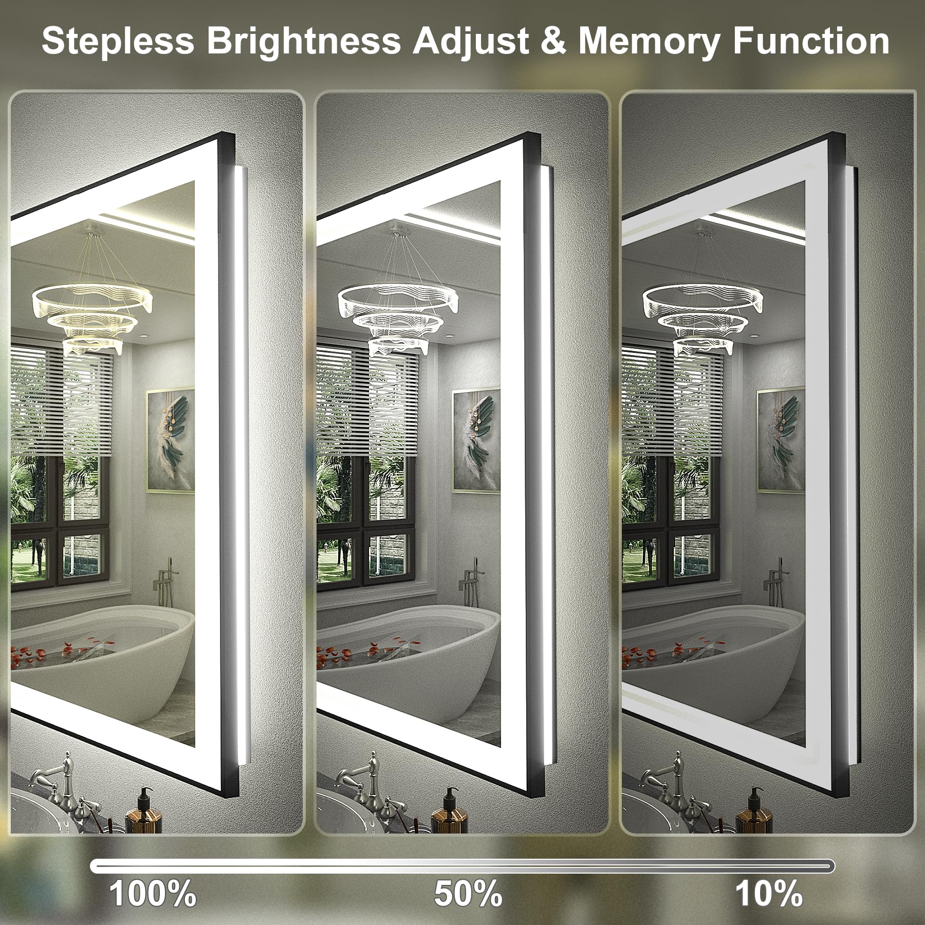 Charmor 48X40 Led Mirror For Bathroom, Large Framed Lighted Vanity Mirror For Wall, Backlit And Front Lighted, Anti-Fog, Shatter