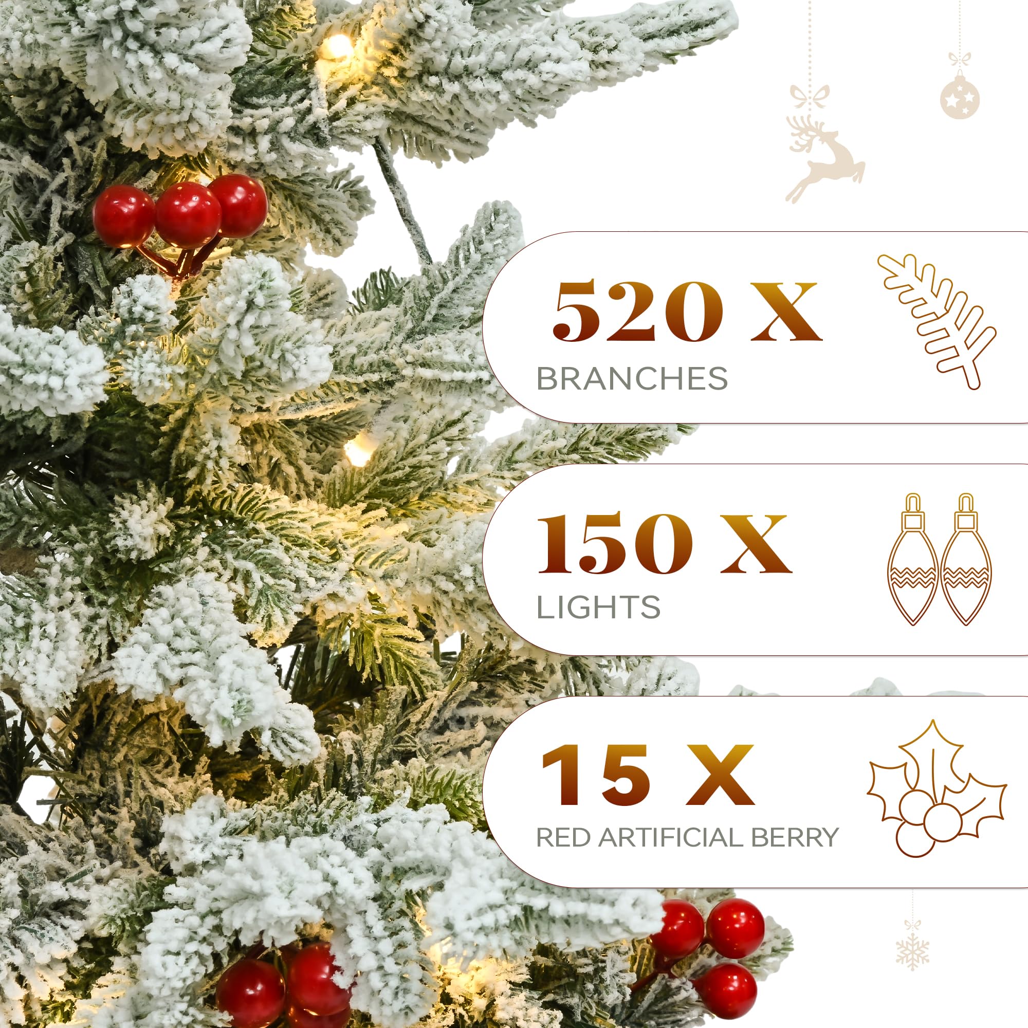 YITAHOME 6ft Potted Prelit Flocked Pencil Christmas Tree, Pre-Decorated Slim Arctic Fir with 520 PE & PVC Mixed Branch Tips and