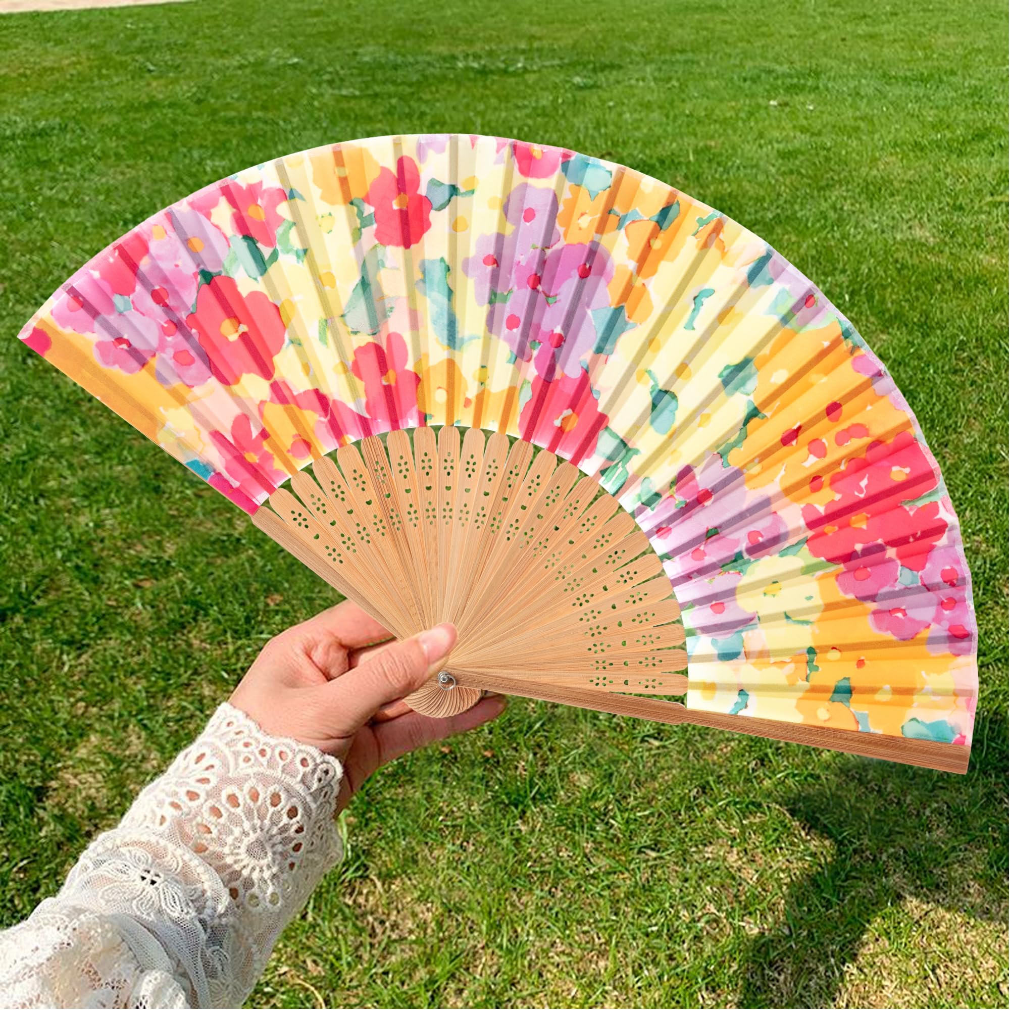 Salutto Hand Fan Bamboo Printed Pattern Folding Fan for Party Wedding Gift Small Flower Graffiti