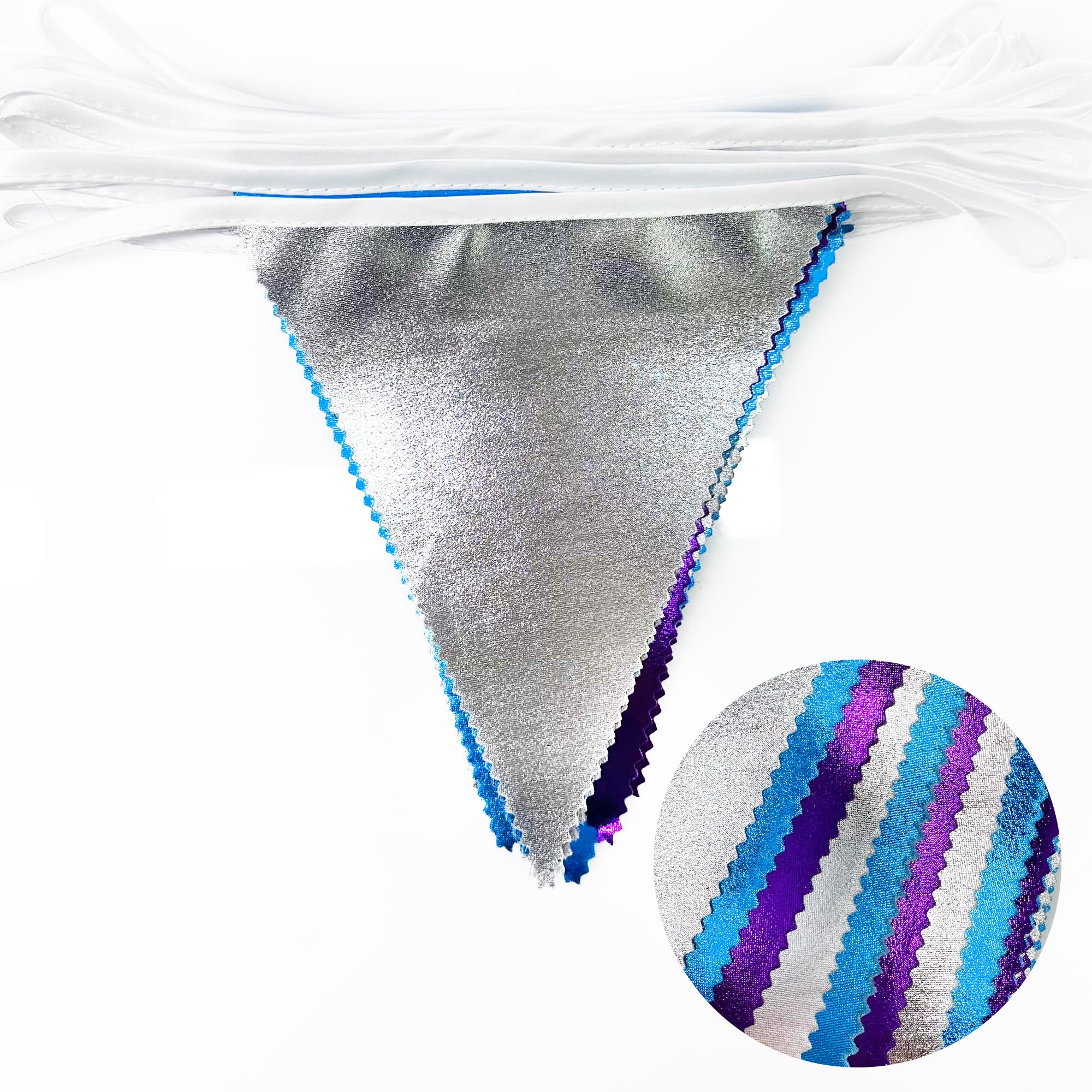 Frozen Party Decoration Purple Blue Silver Metallic Fabric Triangle Pennant Banner Flag Bunting Garland For Frozen Winter Wonder