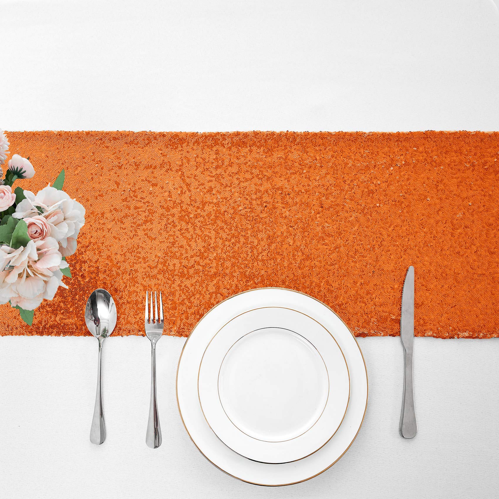 2 Packs 12 X 72 Inches Orange Sequin Table Runner, Glitter Runner For Birthday Party Supplies Decorations Wedding Bachelorette H