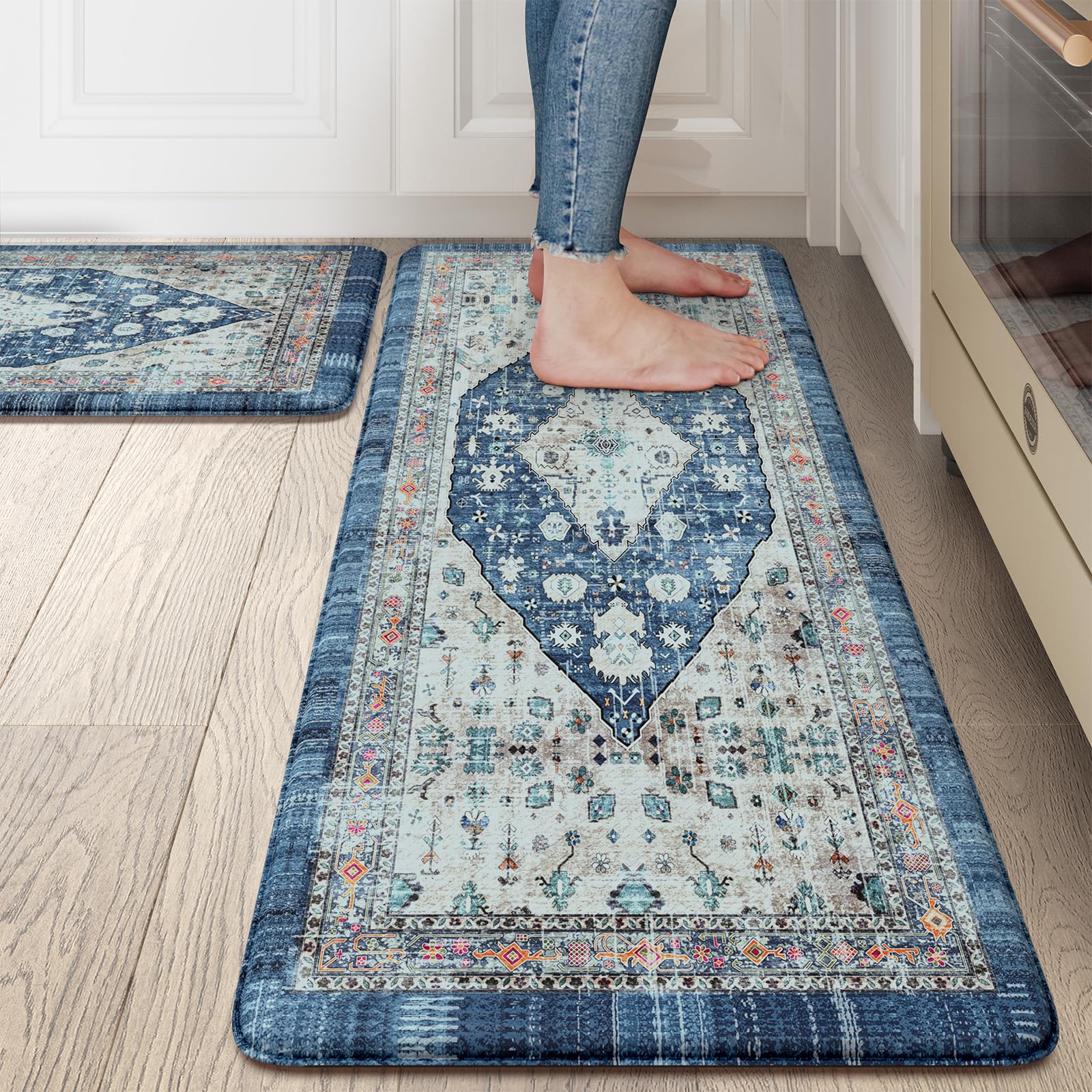 Collive Boho Kitchen Rugs Set of 2 Non Skid Kitchen Mats for Floor Cushioned Anti Fatigue Kitchen Floor Mats Waterproof Comfort 