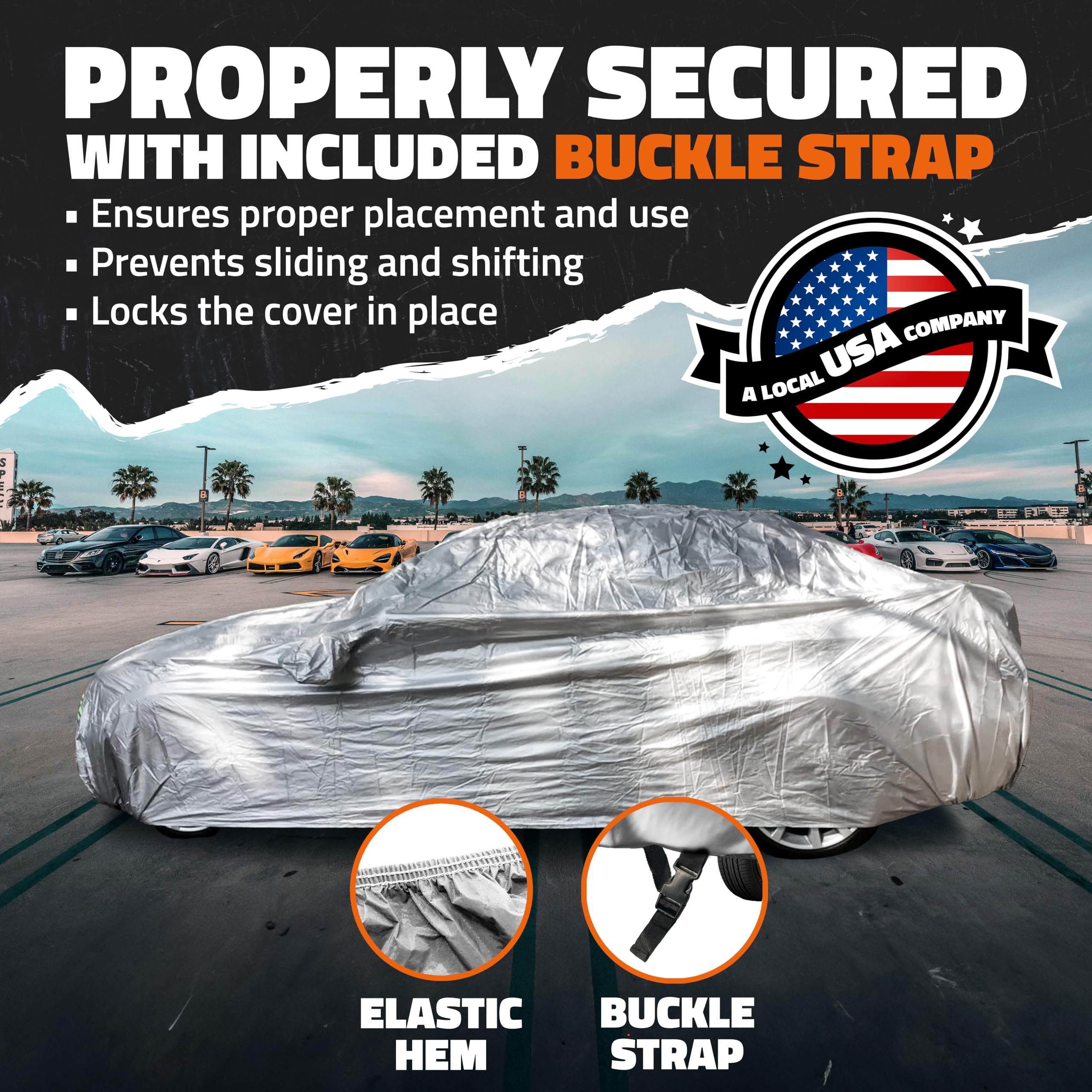 Mockins 190 X 75 X 60 190T Silver Polyester Car Cover - The All Weather Car Cover Is Lightweight, Breathable  Waterproof And Wil