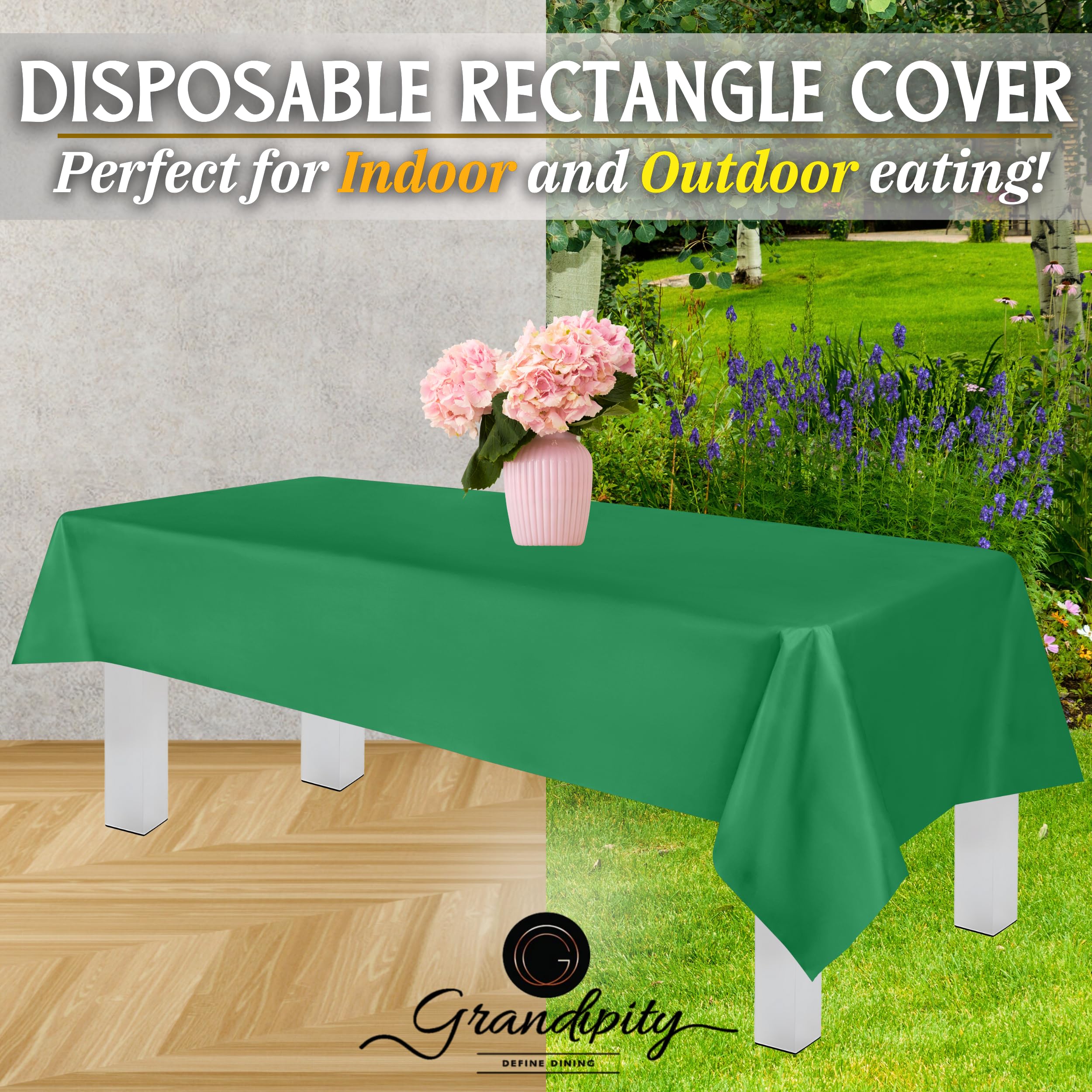 Grandipity Green Plastic Table Cloth Disposable (6 Pk) 54In X 108In Plastic Tablecloths For Rectangle Tables - Premium Party Tab