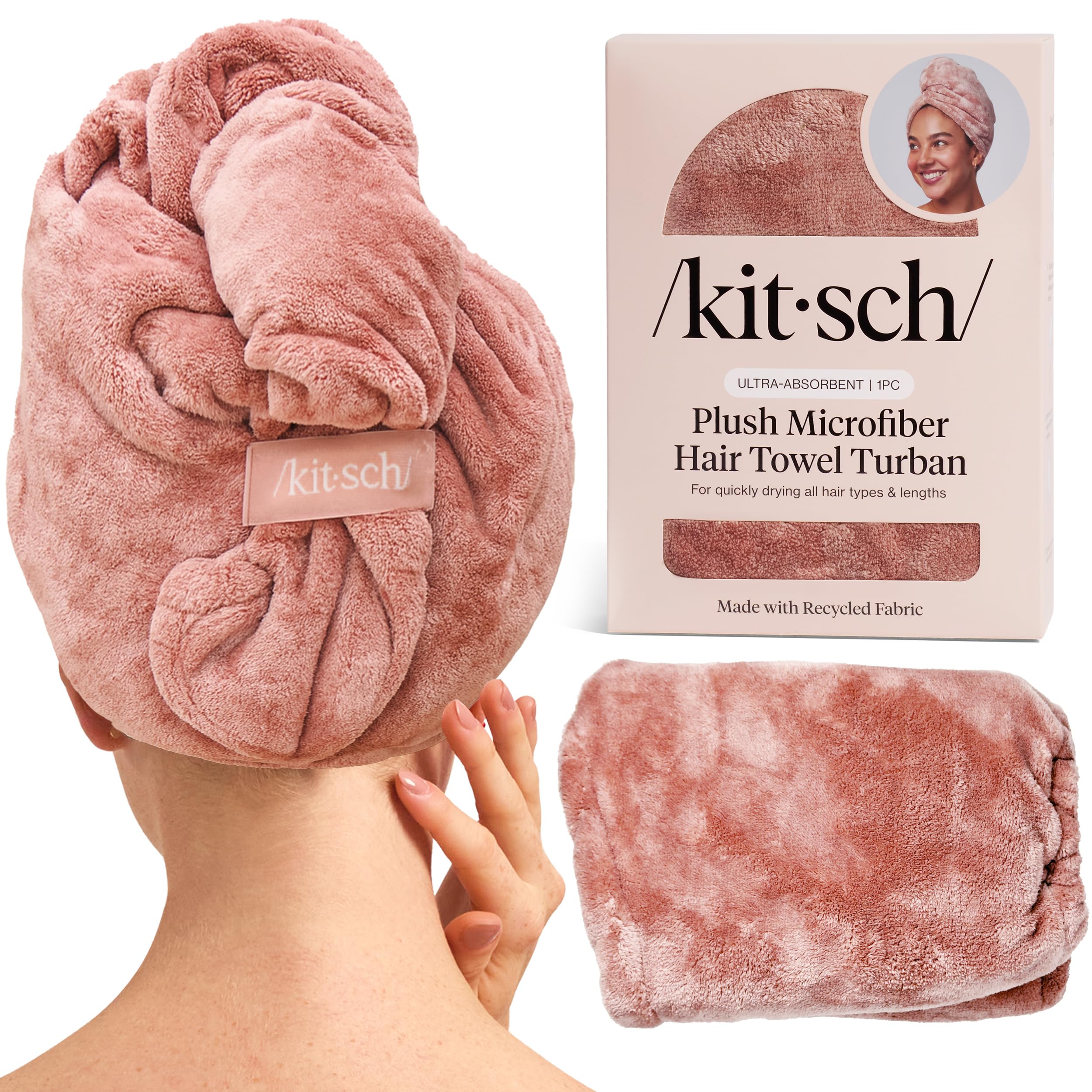 Kitsch Plush Microfiber Hair Towel Wrap for Women - Hair Turbans for Wet Hair, Super Absorbent Drying Towel - Quick Dry, Anti-Fr