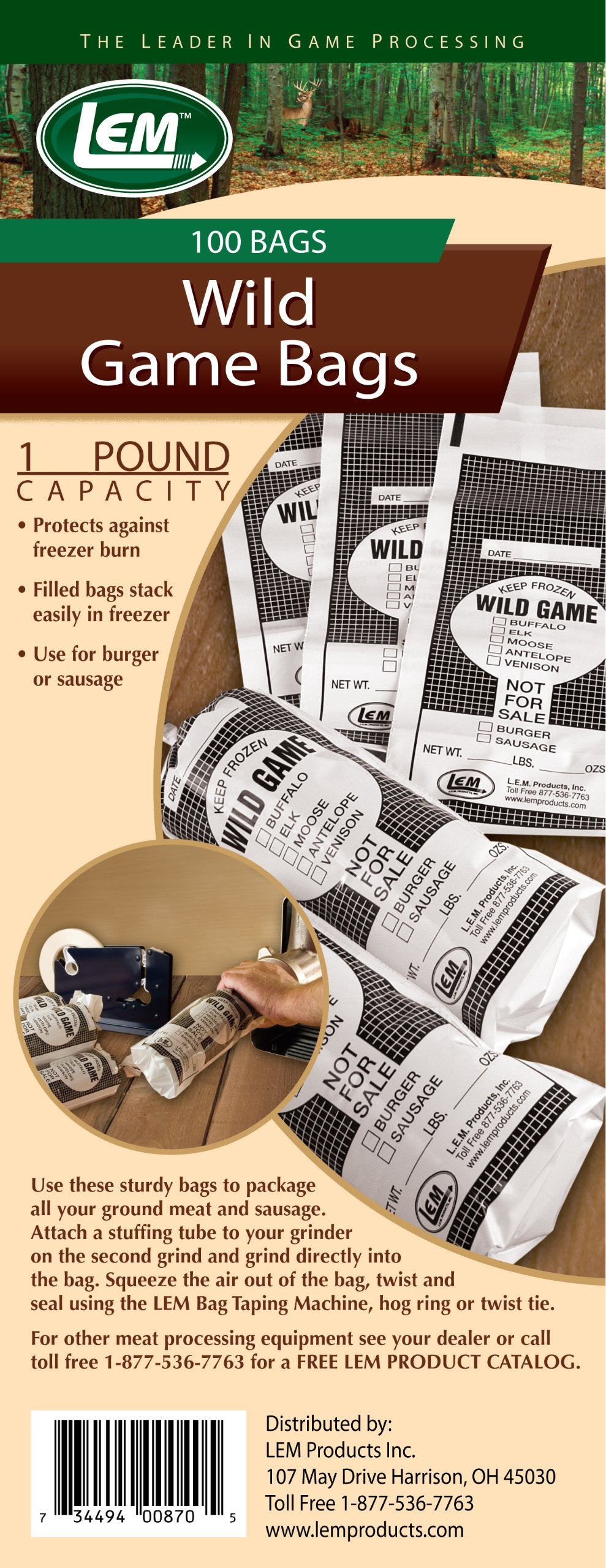 Lem Products One Pound Wild Game Bags (100 Bags) White