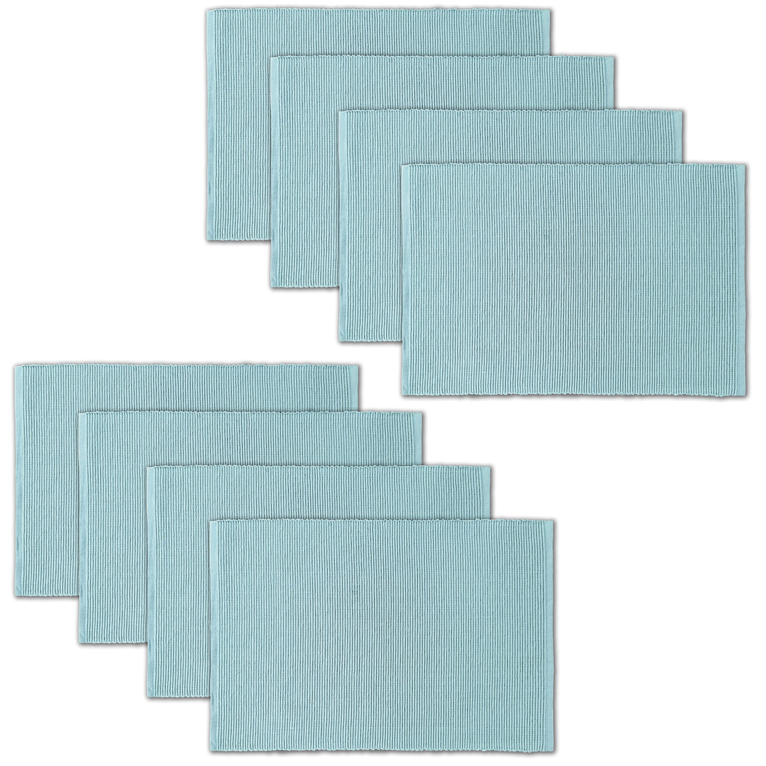 Avka Studio 100% Cotton Ribbed Placemats - Set Of 8-13 X 19 Inches - Light Blue - Everyday Cloth Table Mats - Thick Construction