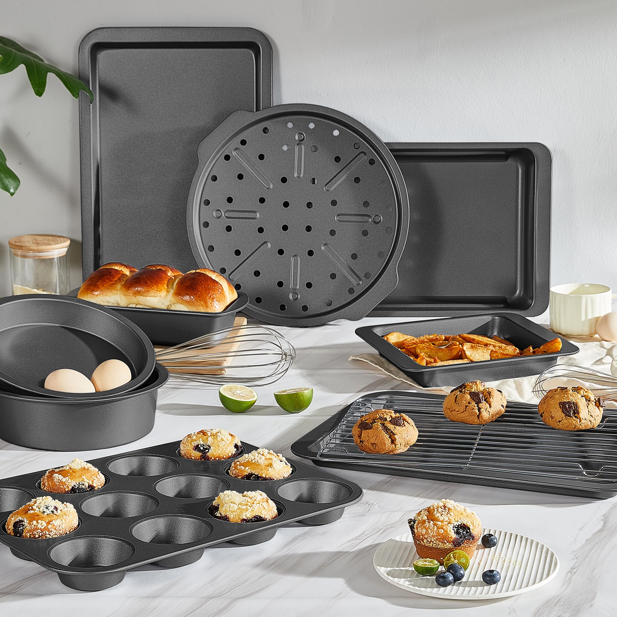 Hongbake Bakeware Sets, Baking Pans Set, Nonstick Oven Pan For Kitchen With Wider Grips, 10 Pieces Including Rack, Cookie Sheet,
