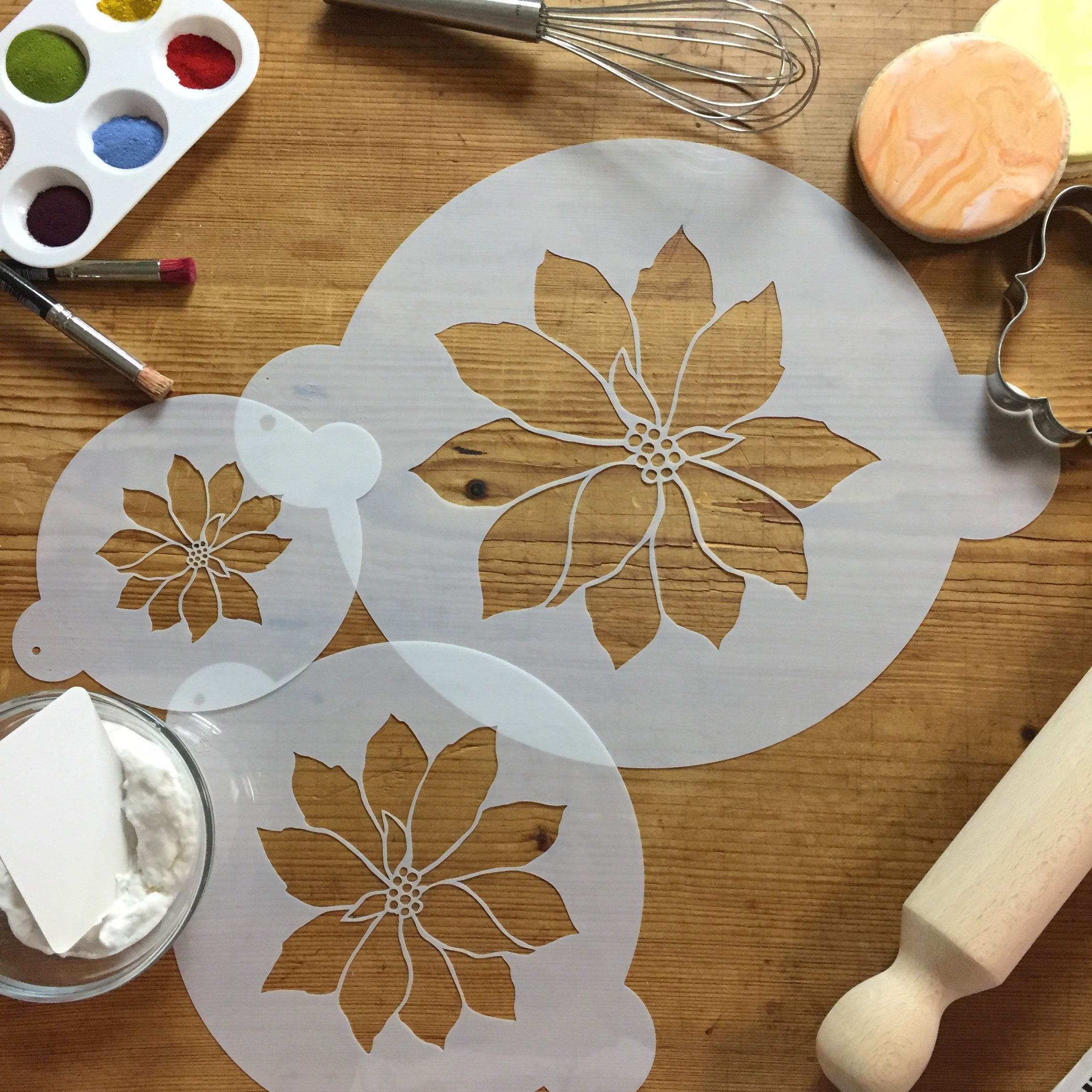 Designer Stencils Poinsettia Cake Stencil, Beige/Semi-Transparent