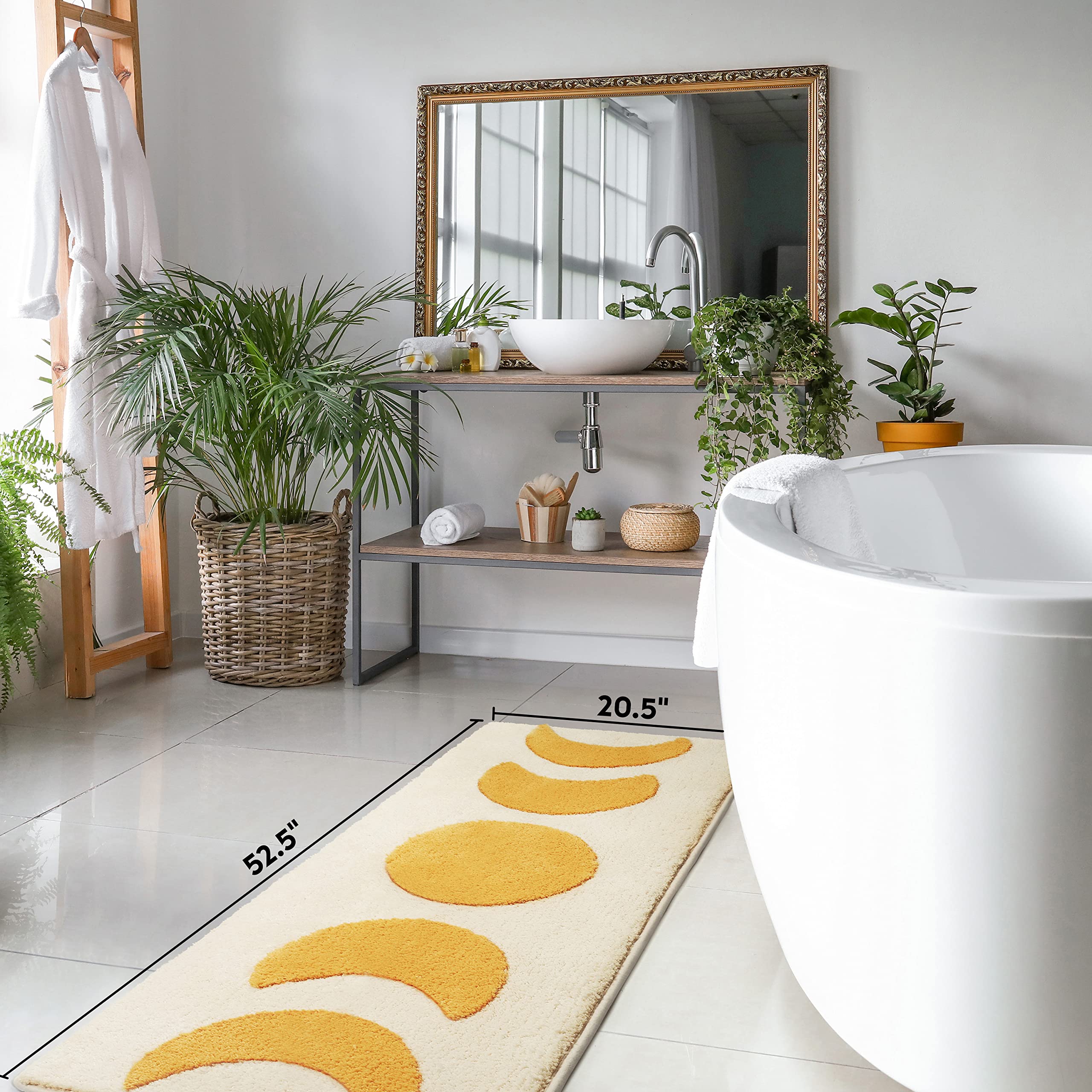 Moon Bath Mat, 52.5 X 20.5'' Witchy Rug - Non Slip & Water Absorbent Half Moon Bathroom Rug - Boho Bathroom Rug Runner With Moon