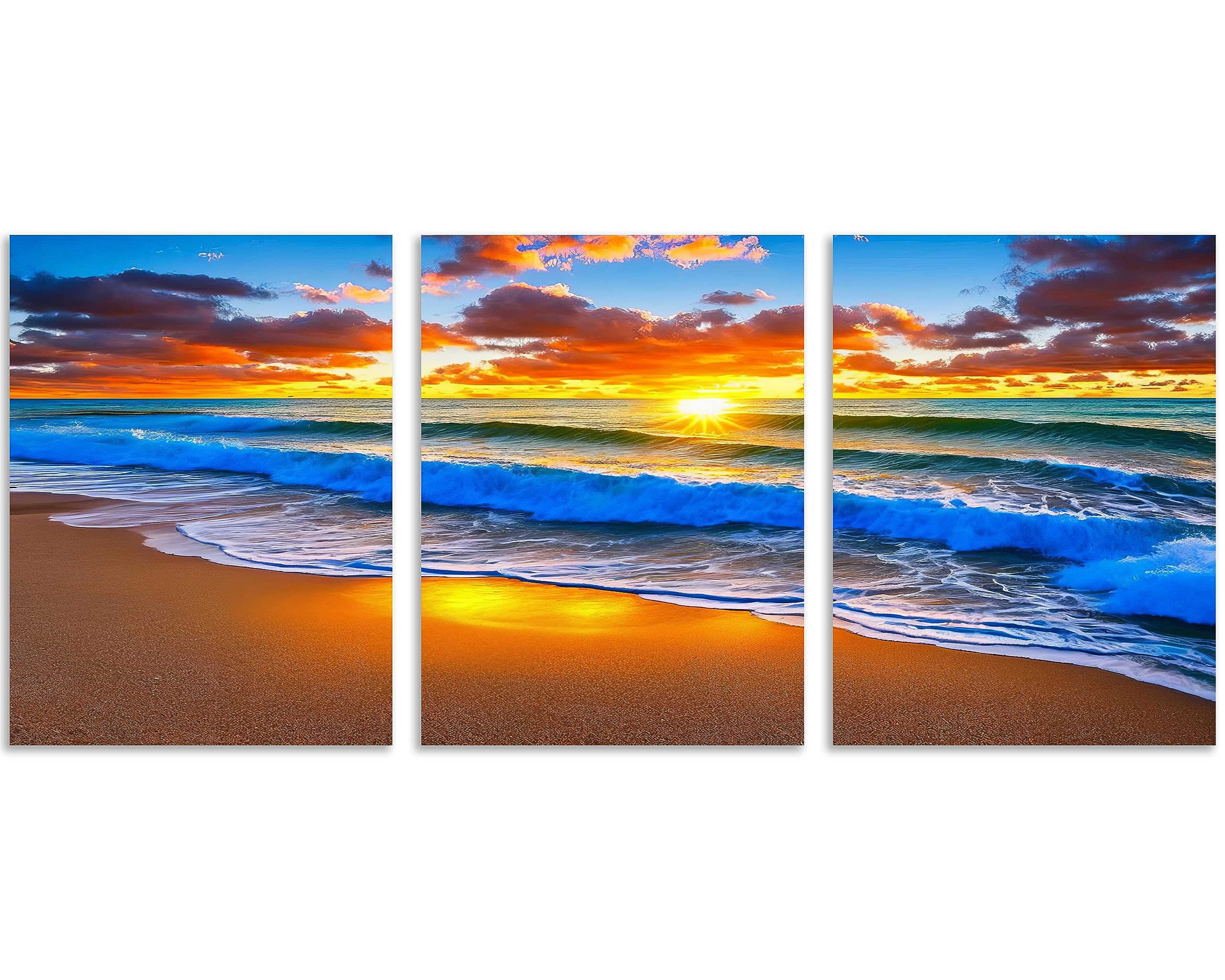 Tutubeer 3 Pcs Ocean Wall Art - Beach Sunrise Picture Print On Canvas - Stretched And Framed 12 X 16 X 3