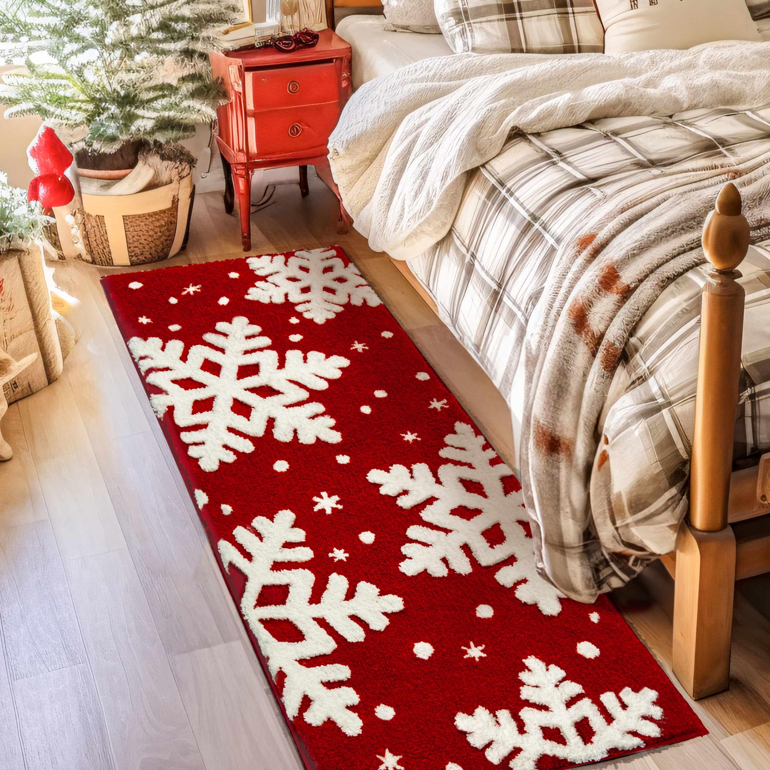 Christmas Bathroom Decor Red Bathroom Rugs Runner Cute Bath Mat Non-Slip White Snow Christmas Home Decorations Microfiber Absorb