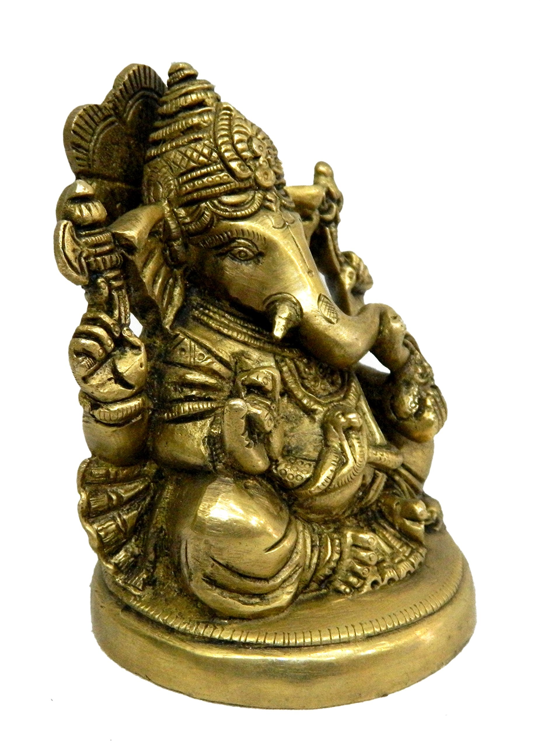 Kalarambh Brass Ganesha/Ganesh/Ganpati Idol Murti Statue For Home Pooja Puja Mandir Decor Collectible Handicraft Art, Yellow, 3