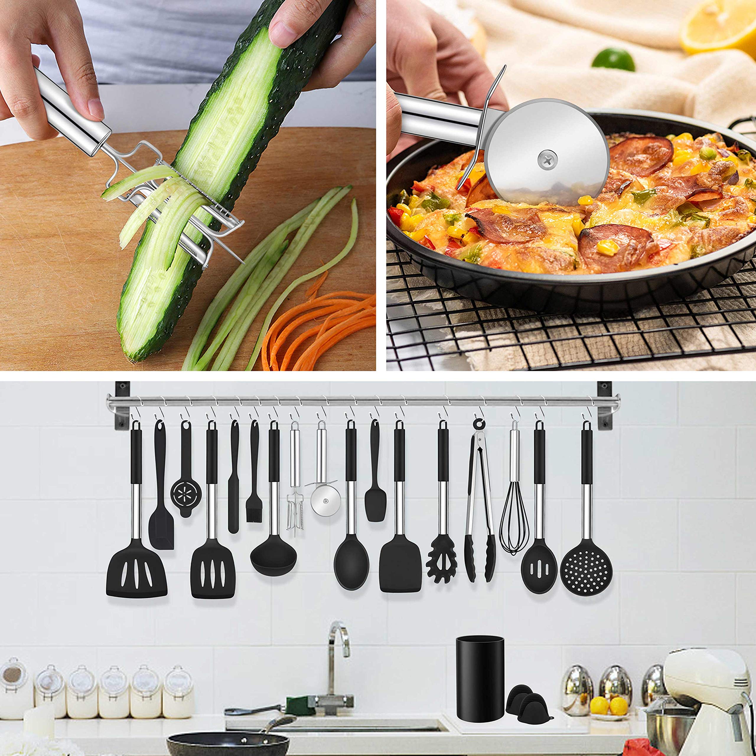Lianyu 43 Pcs Kitchen Cooking Utensils Set, Silicone Cooking Utensils Spatula Set With Holder, Heat Resistant Kitchen Gadgets To