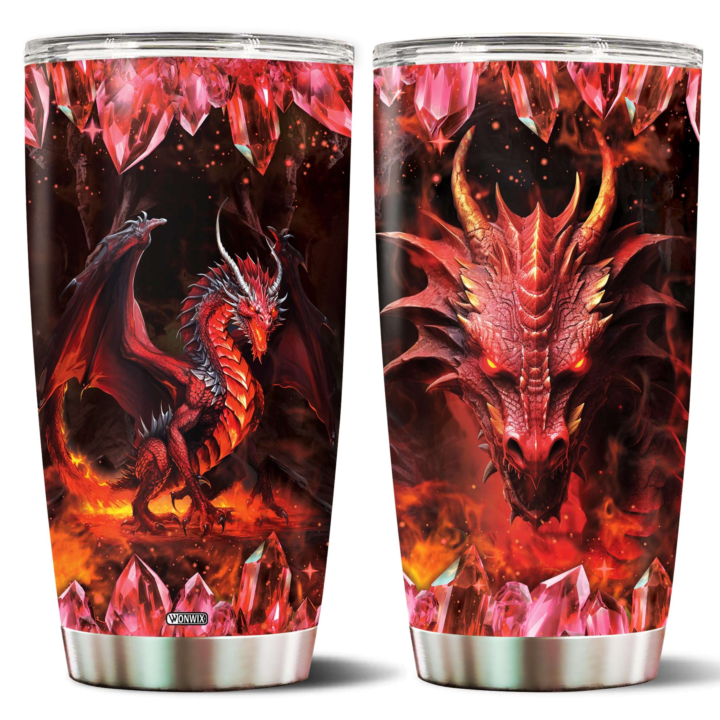 WONWIX Red Dragon Tumbler Gifts for Men Women Coffee Cup 20oz Stainless Steel Insulated with Lid Water Bottle Travel Mug Gift Dr