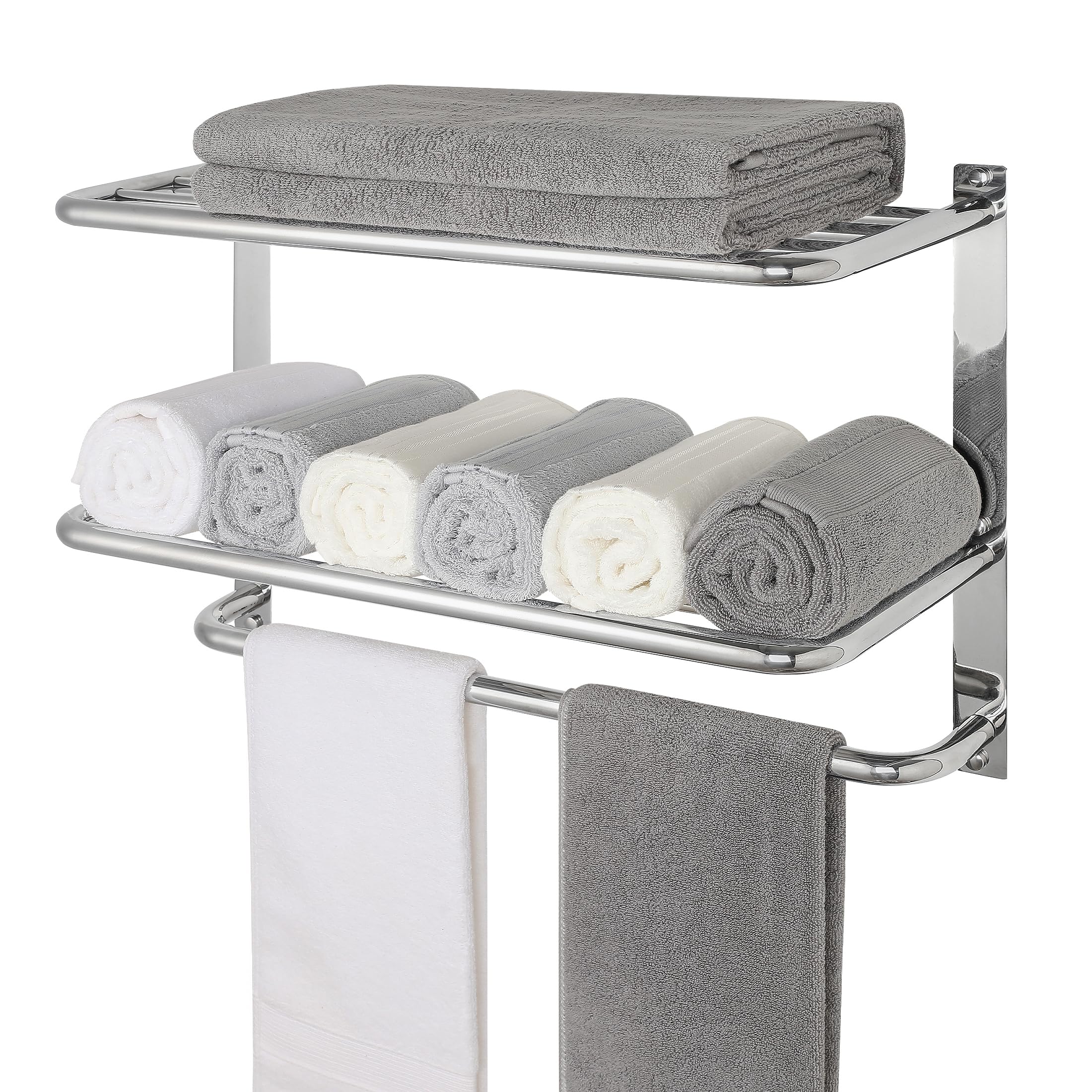 Towel Rack For Bathroom, Dewvie 24 Inch Tower Holder With Tower Bars, Sus 304 Stainless Steel Lavatory Bath Towel Shelf Towel Ha