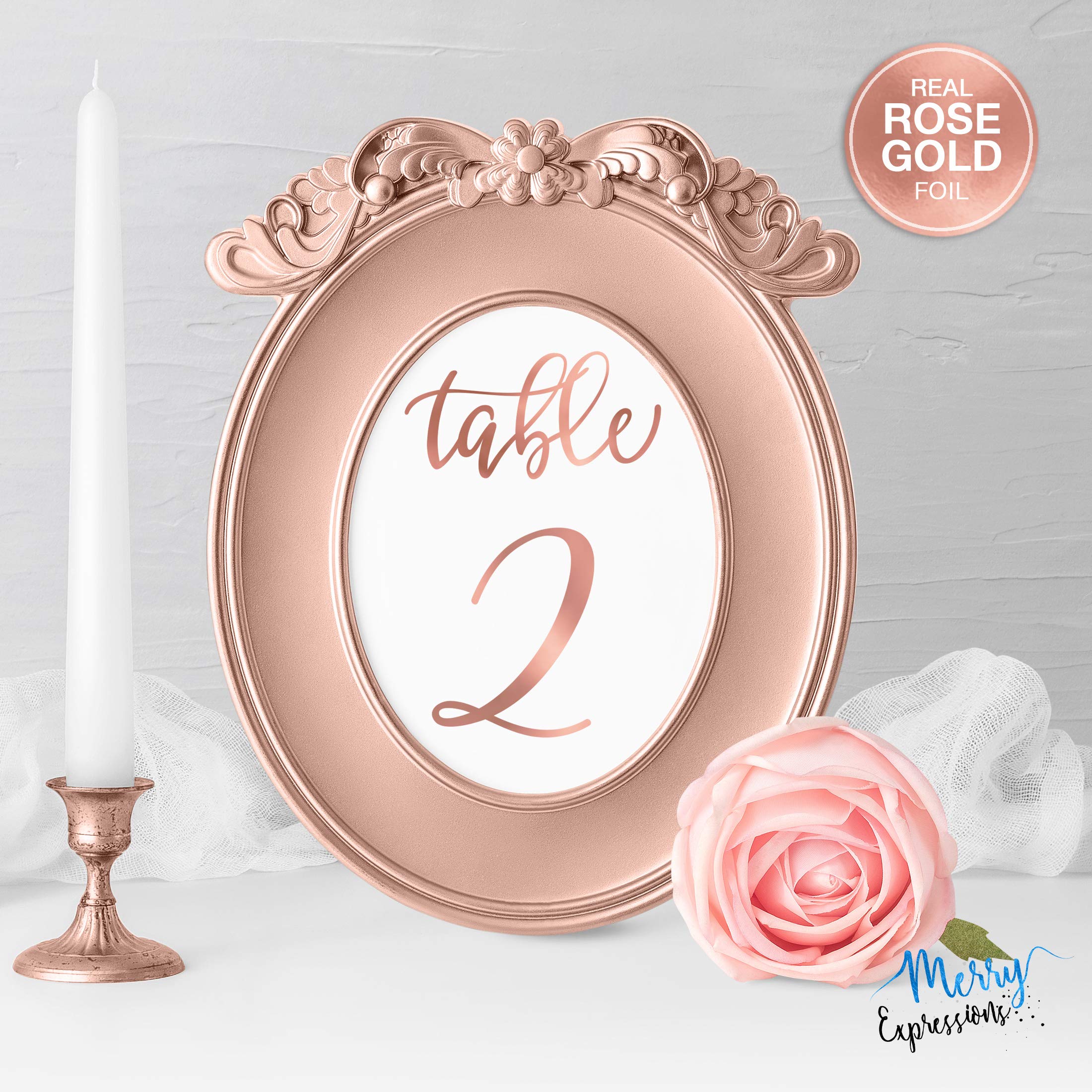 Merry Expressions Rose Gold Wedding Table Numbers 1-30, Wedding Decorations For Reception - 4X6 Inch Double Sided
