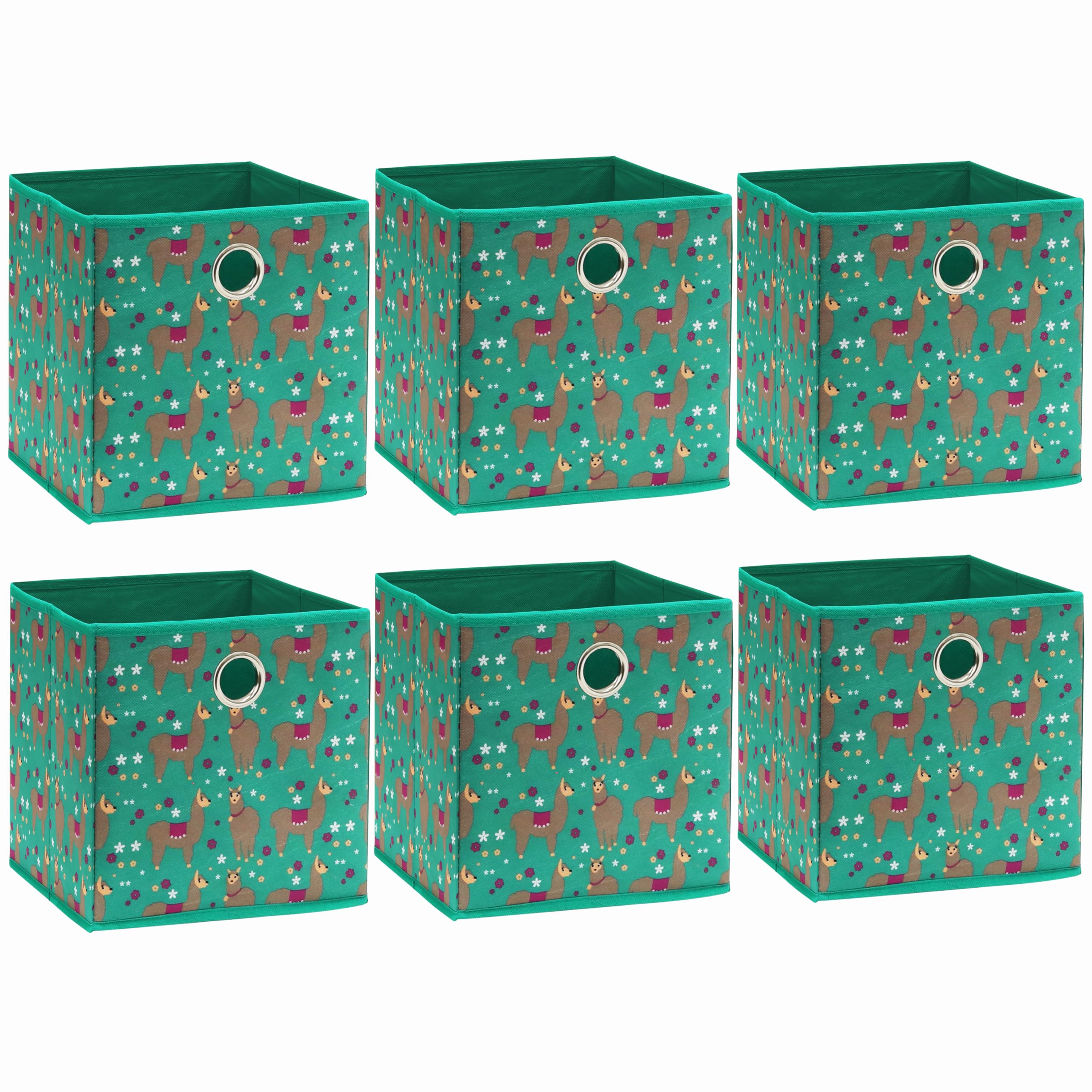 Simple Houseware 6 Pack Printing Fabric Cube Storage Bin With Handle, Green